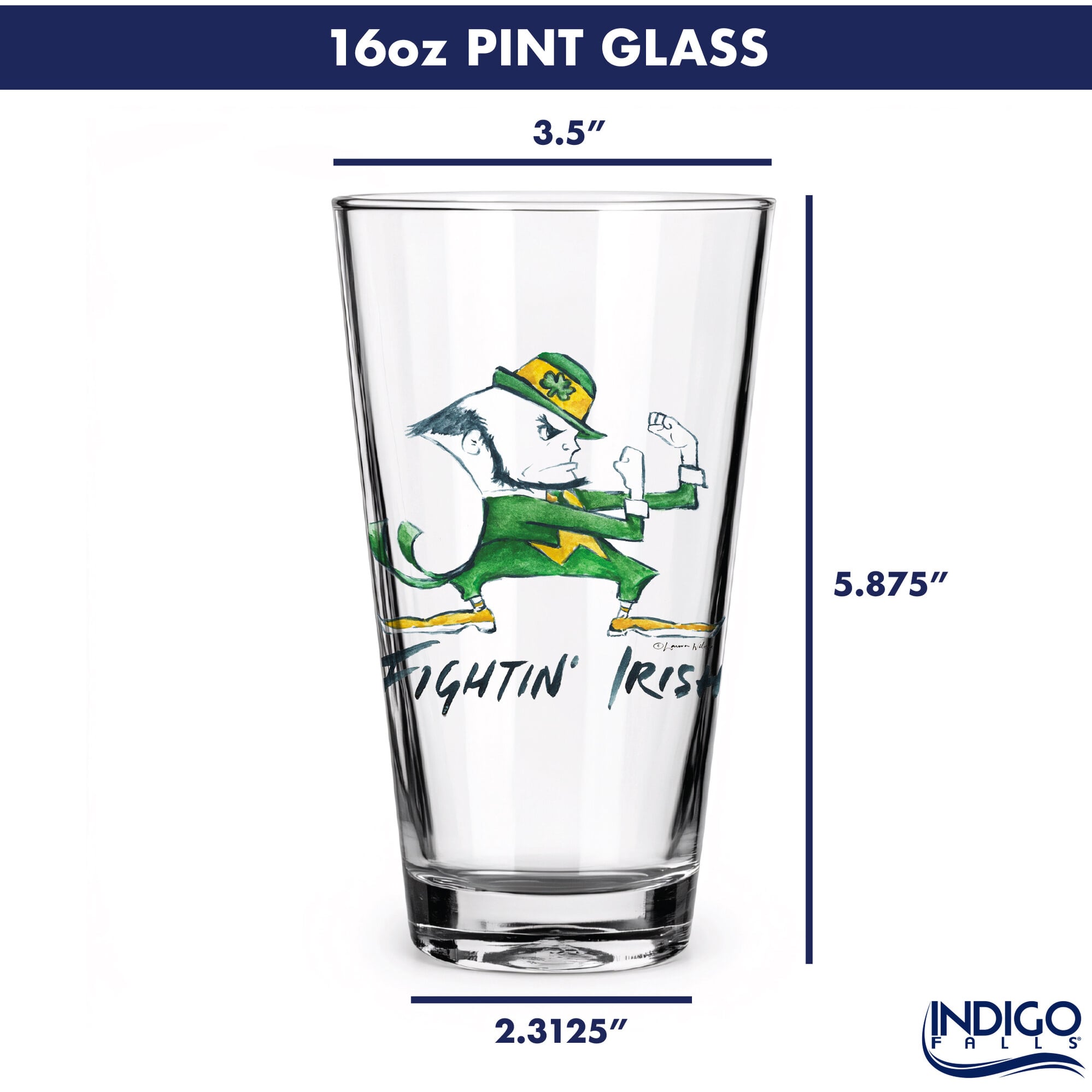 Ensemble de 2 verres à bière Indigo Falls Notre Dame Fighting Irish à l'effigie de Laura Wilcox, mascotte de l'équipe