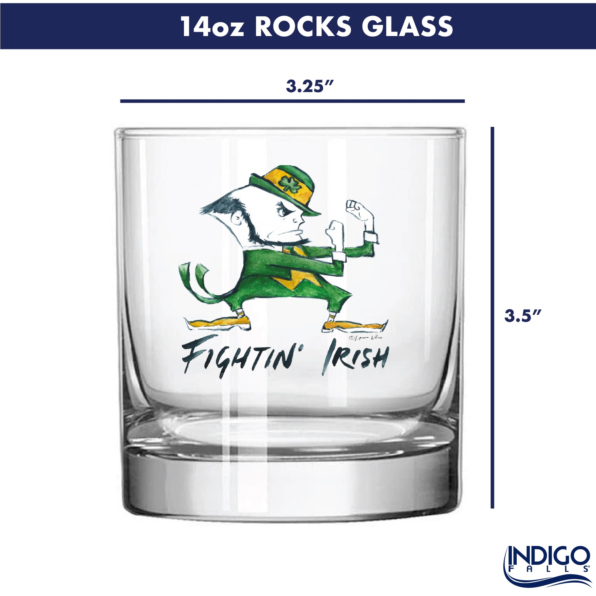 Ensemble de 2 verres à whisky Indigo Falls Notre Dame Fighting Irish à l'effigie de Laura Wilcox, mascotte
