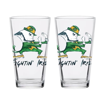  Notre Dame Fighting Irish Indigo Falls Laura Wilcox Mascot Two-Piece 16oz. Pint Glass Set