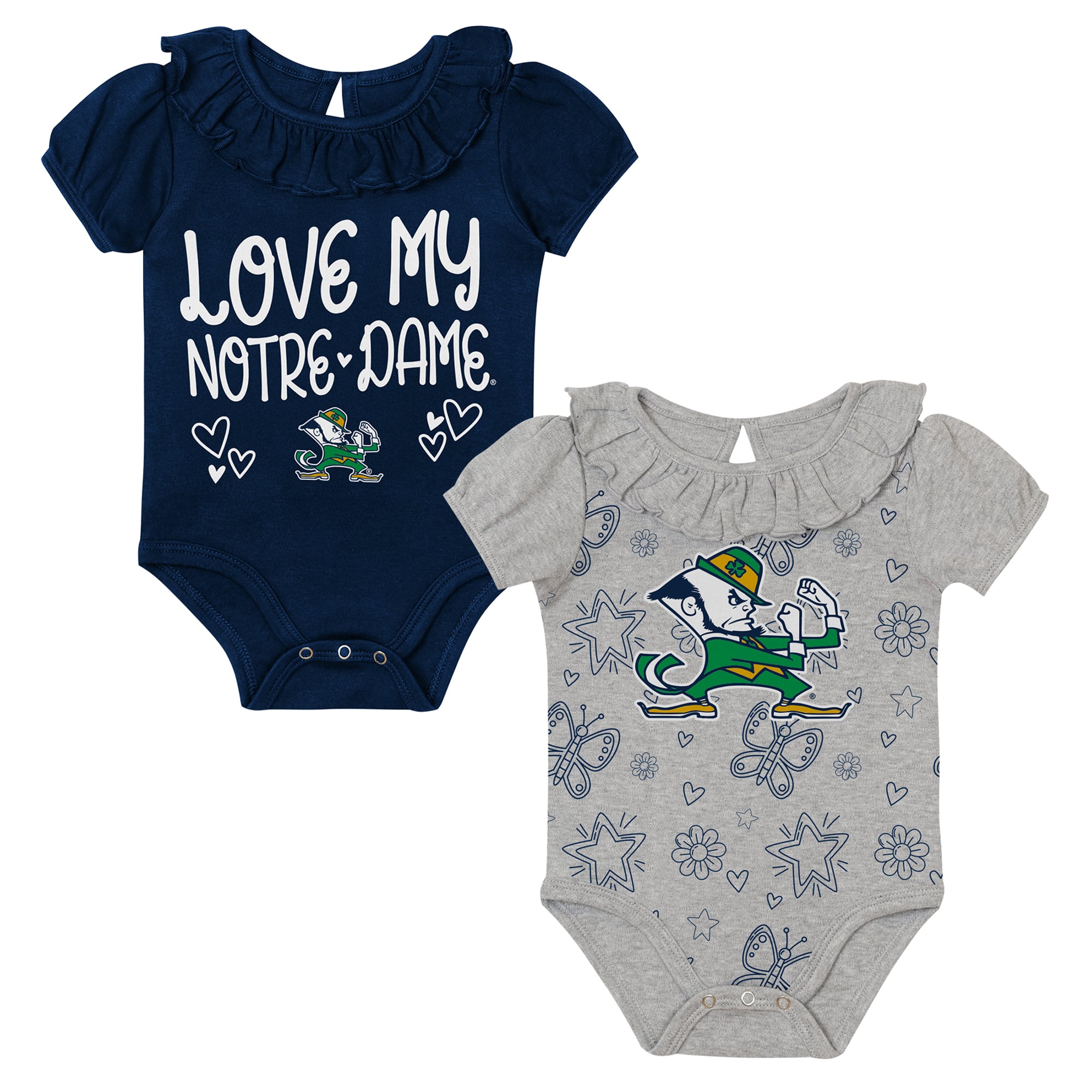 Infant Outerstuff  Navy/Gray Notre Dame Fighting Irish Two-Pack Playtime Ruffle Bodysuit Set