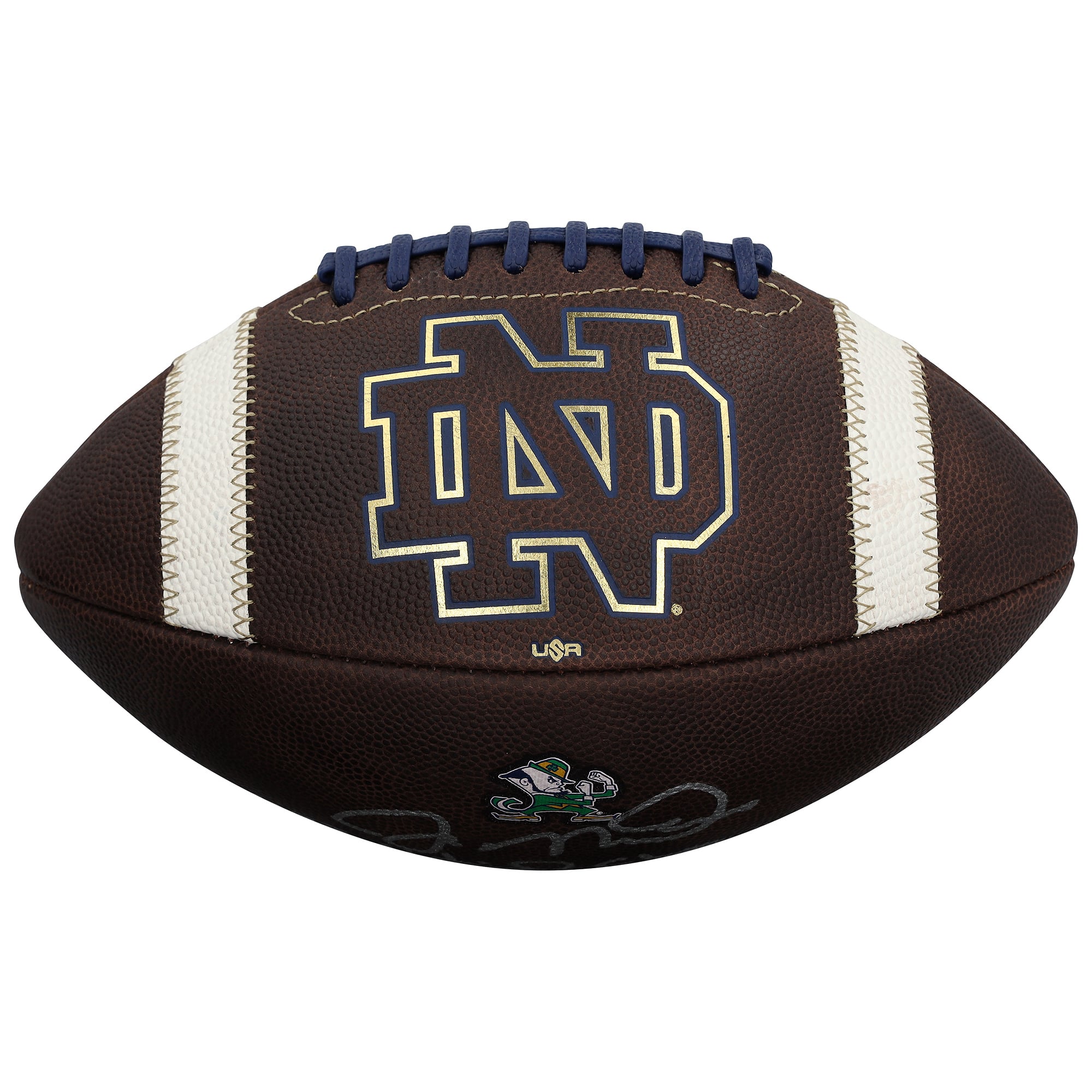 Ballon de football américain authentique des Fighting Irish de Notre Dame, autographié par Joe Montana, avec inscription « Champions nationaux 1977 ».