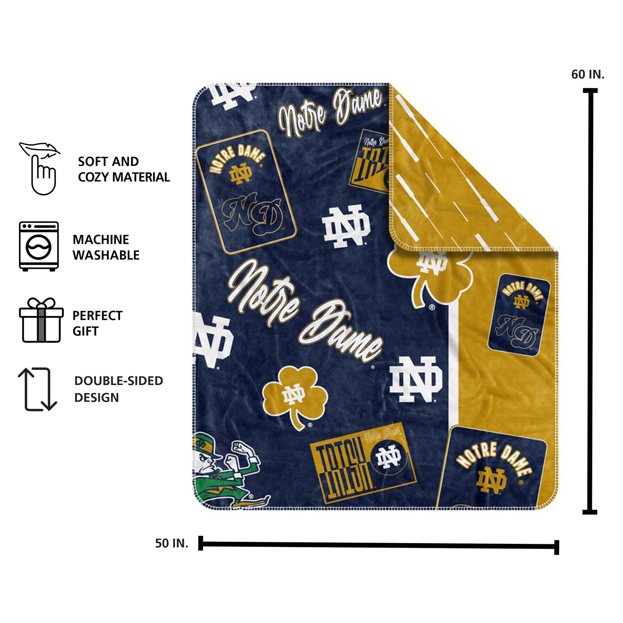 Couverture jetée Dream Weave 50" x 60" avec logos Notre Dame Fighting Irish