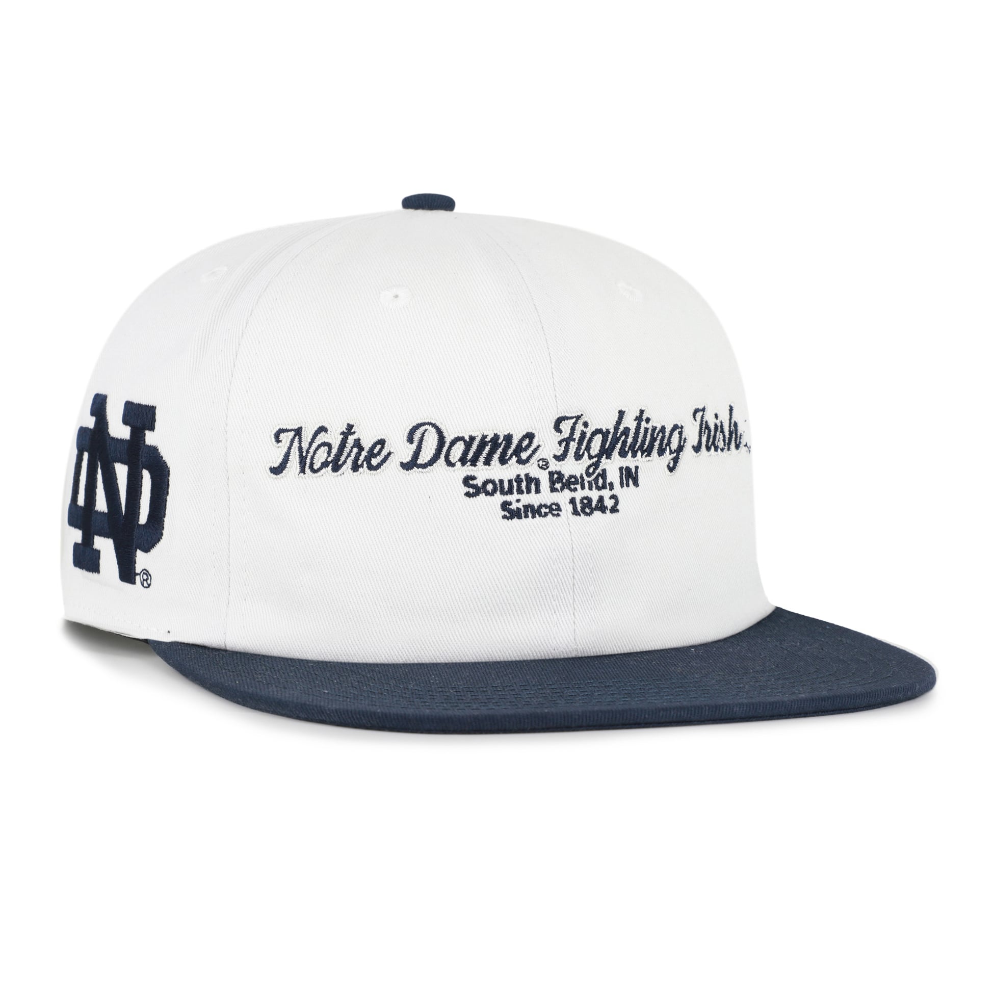 Men's '47 White/Navy Notre Dame Fighting Irish Script Stack Relaxed Captain Adjustable Hat
