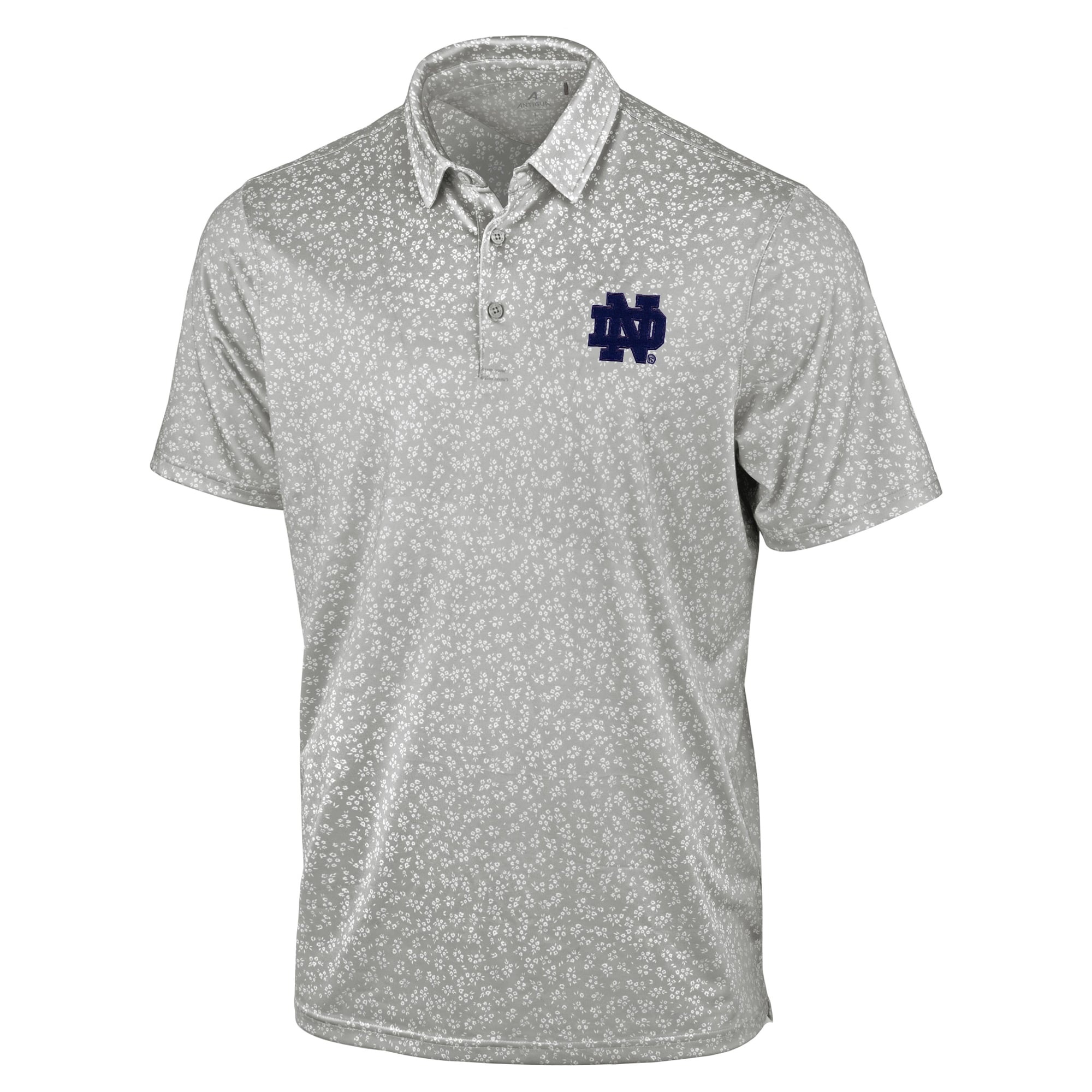 Men's Antigua Gray Notre Dame Fighting Irish Mono Floral Polo