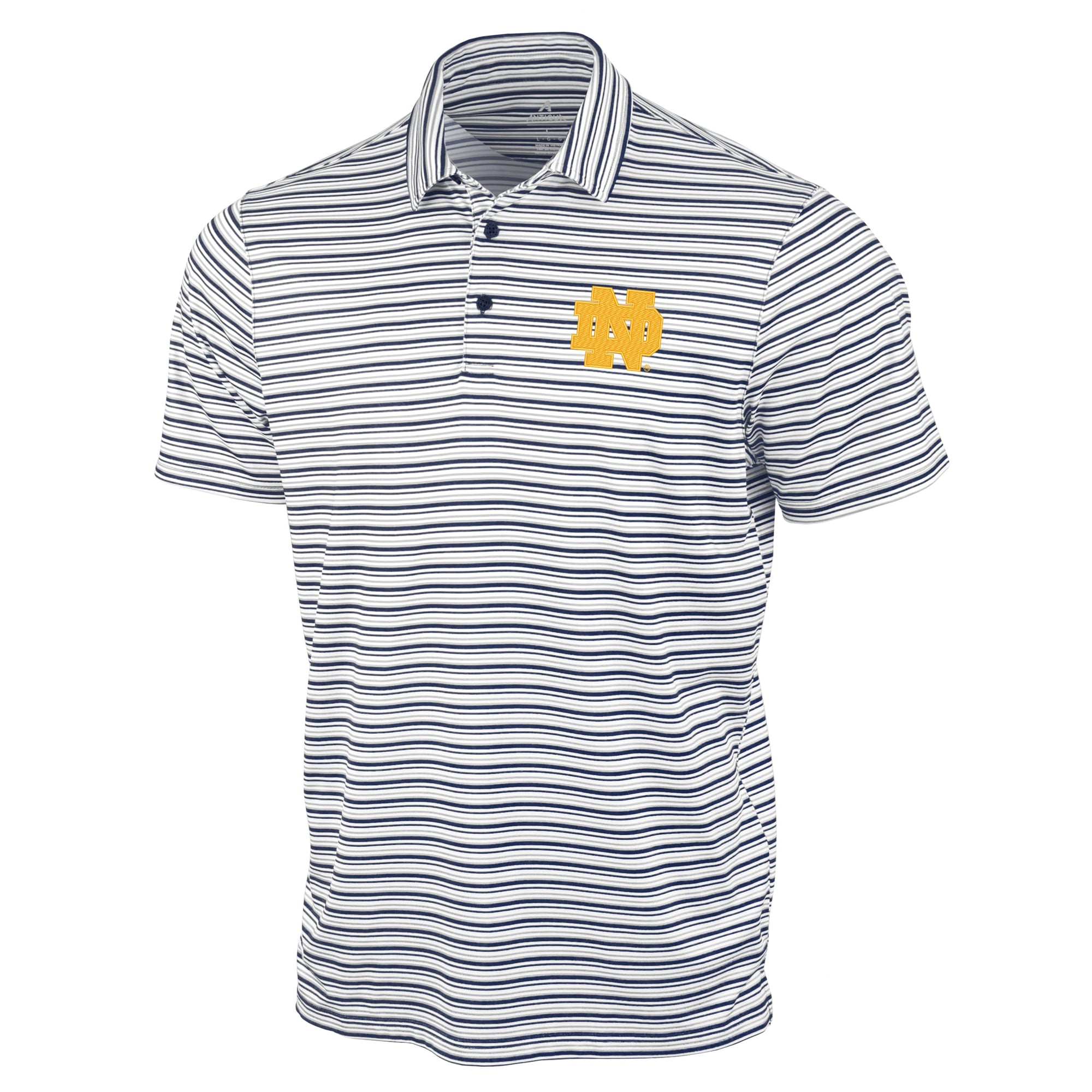 Men's Antigua Navy Notre Dame Fighting Irish Space Stripe Polo