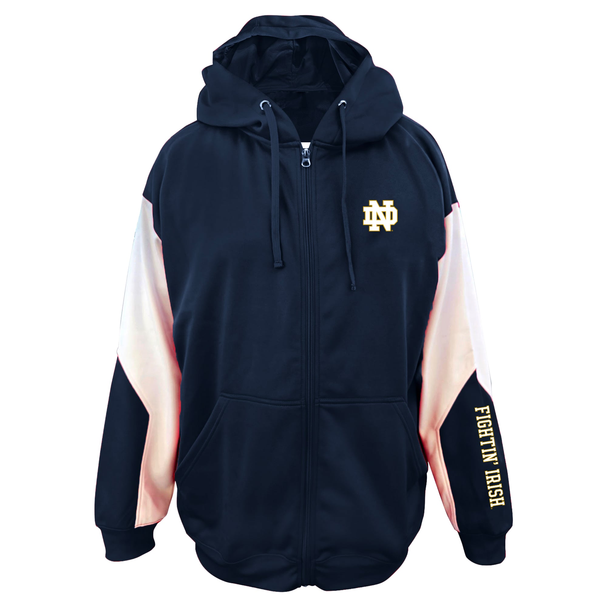 Men's Big & Tall Profile Navy Notre Dame Fighting Irish Sleeve Block Full-Zip Hoodie