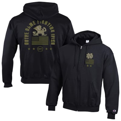  Notre Dame Fighting Irish Champion Operation Hat Trick Flag Powerblend Fleece Full-Zip Hoodie - Black