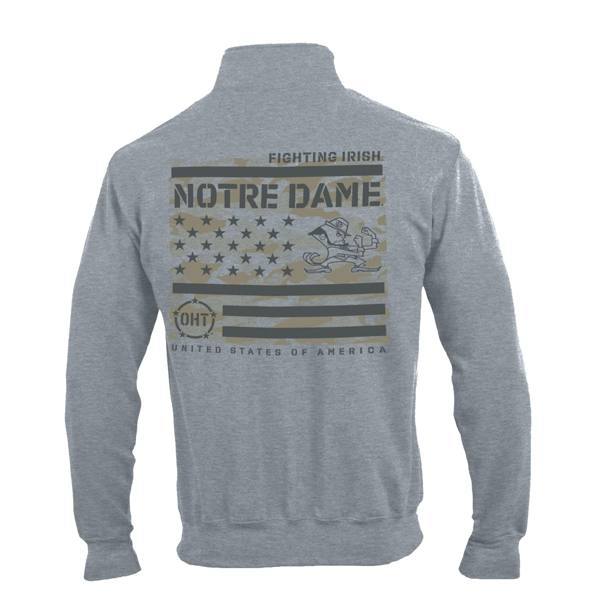 Pull-over à col zippé Champion pour homme, gris chiné, motif Notre Dame Fighting Irish Operation Hat Trick Flag, en polaire Powerblend.