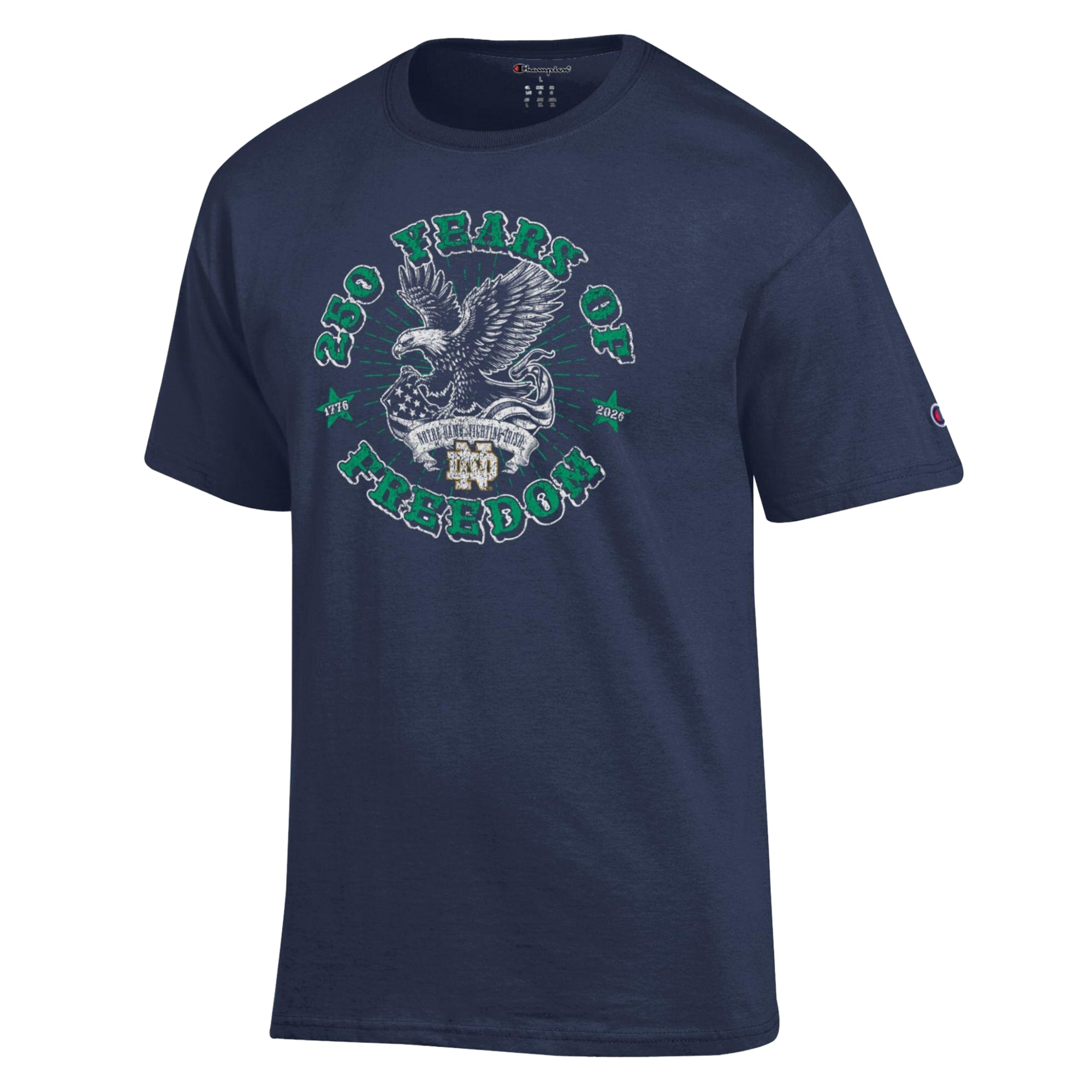 Men's Champion Navy Notre Dame Fighting Irish Americana 250 Years of Freedom Tonal T-Shirt