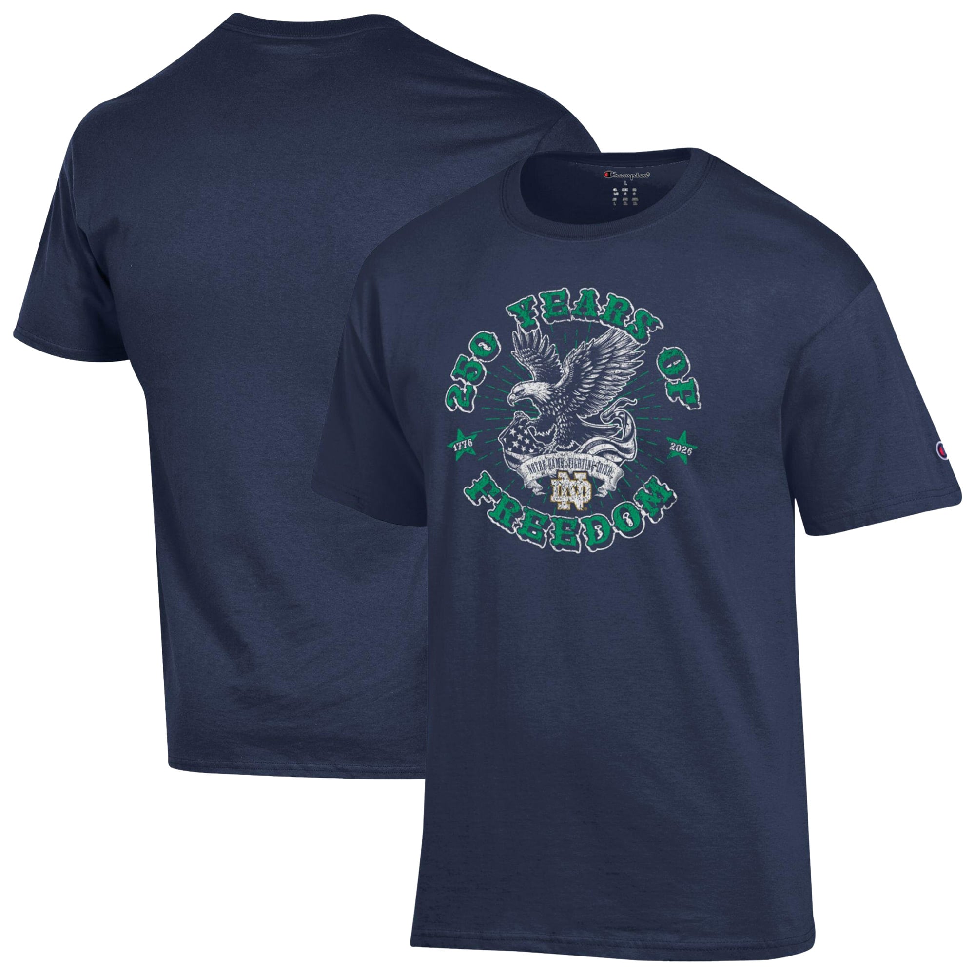 Men's Champion  Navy Notre Dame Fighting Irish Americana 250 Years of Freedom Tonal T-Shirt