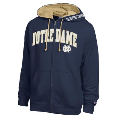 Notre Dame Fighting Irish Champion Arch Logo Full-Zip Fleece Hoodie - Navy