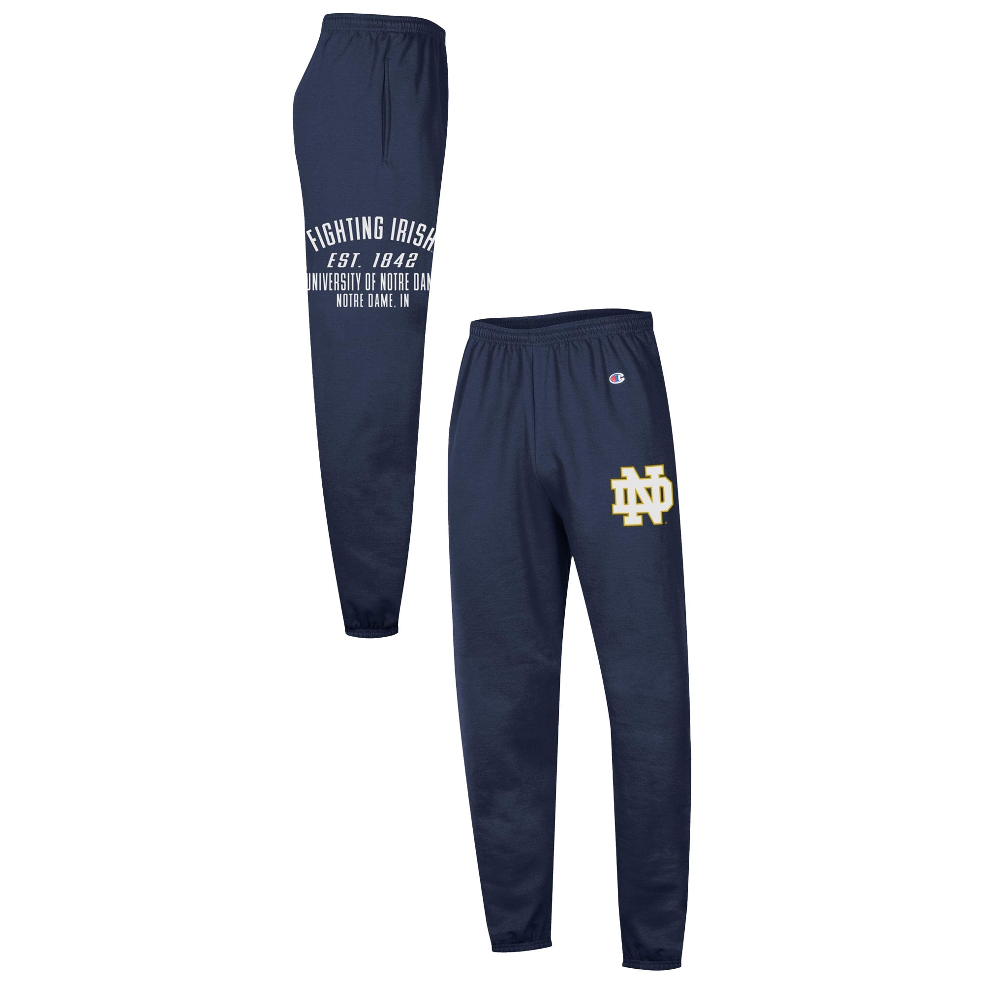 Men's Champion Navy Notre Dame Fighting Irish Powerblend Banded Fleece Sweatpants