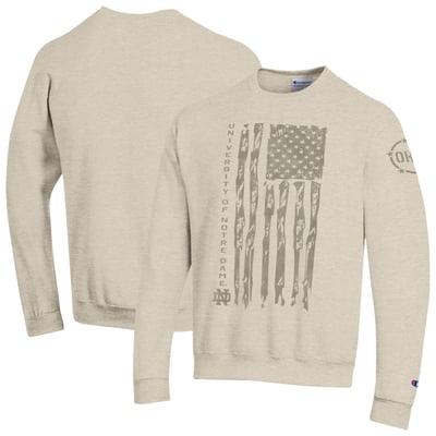  Notre Dame Fighting Irish Champion Operation Hat Trick Flag Fleece Crewneck Sweatshirt - Oatmeal