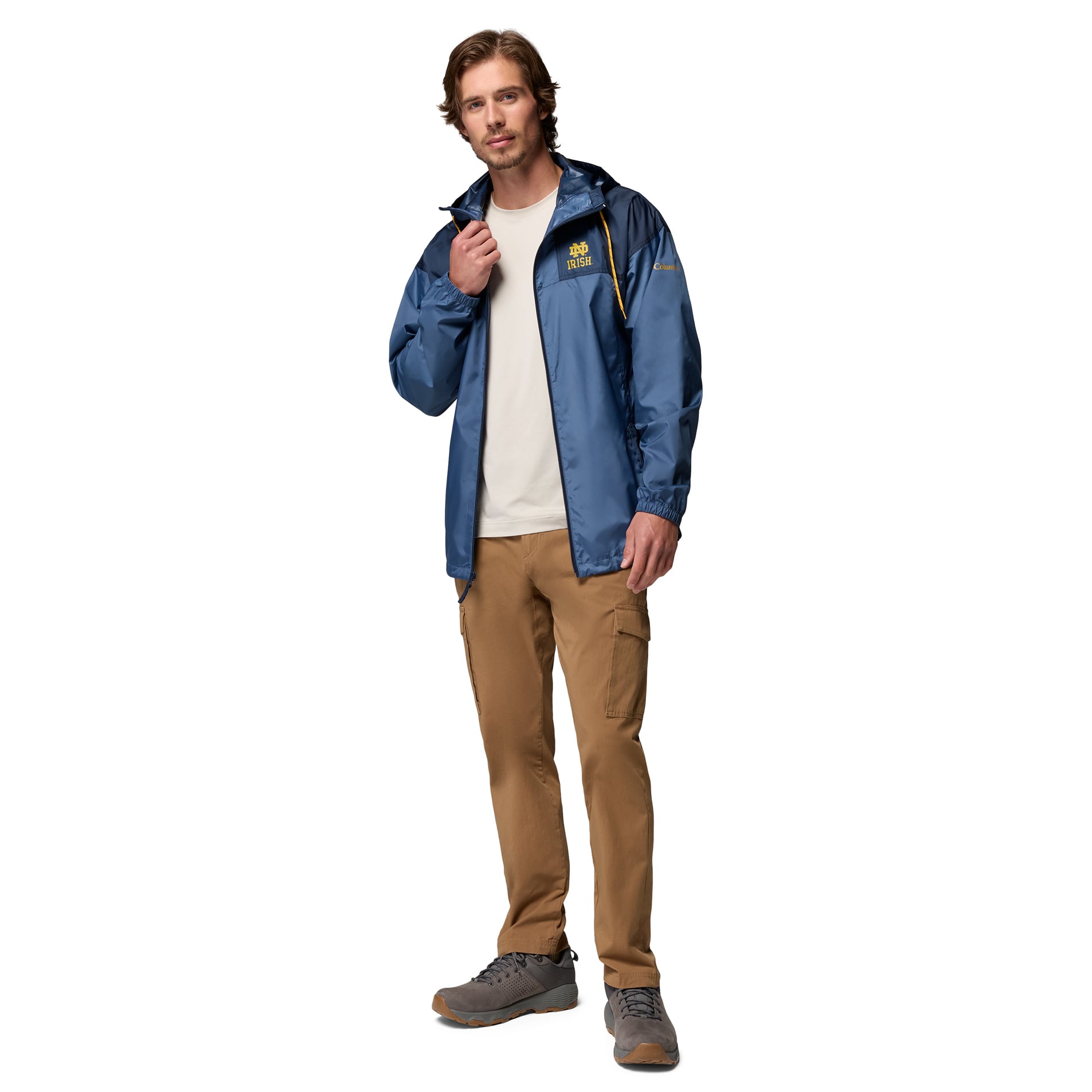Coupe-vent à capuche zippé Columbia Navy Notre Dame Fighting Irish Flash Challenger II pour homme