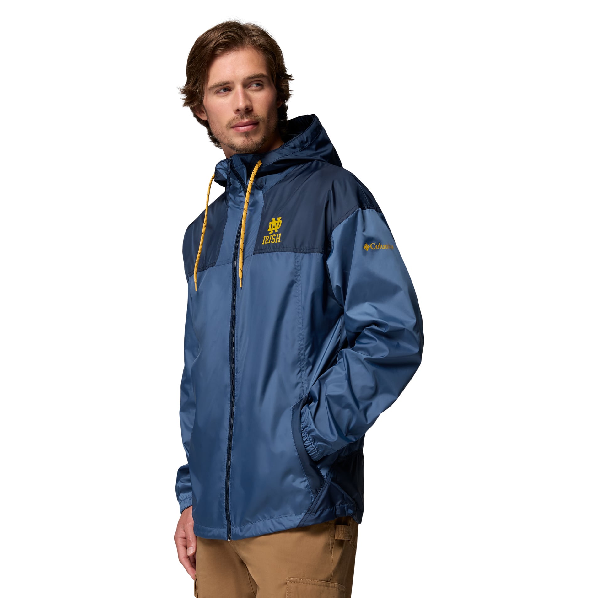 Coupe-vent à capuche zippé Columbia Navy Notre Dame Fighting Irish Flash Challenger II pour homme