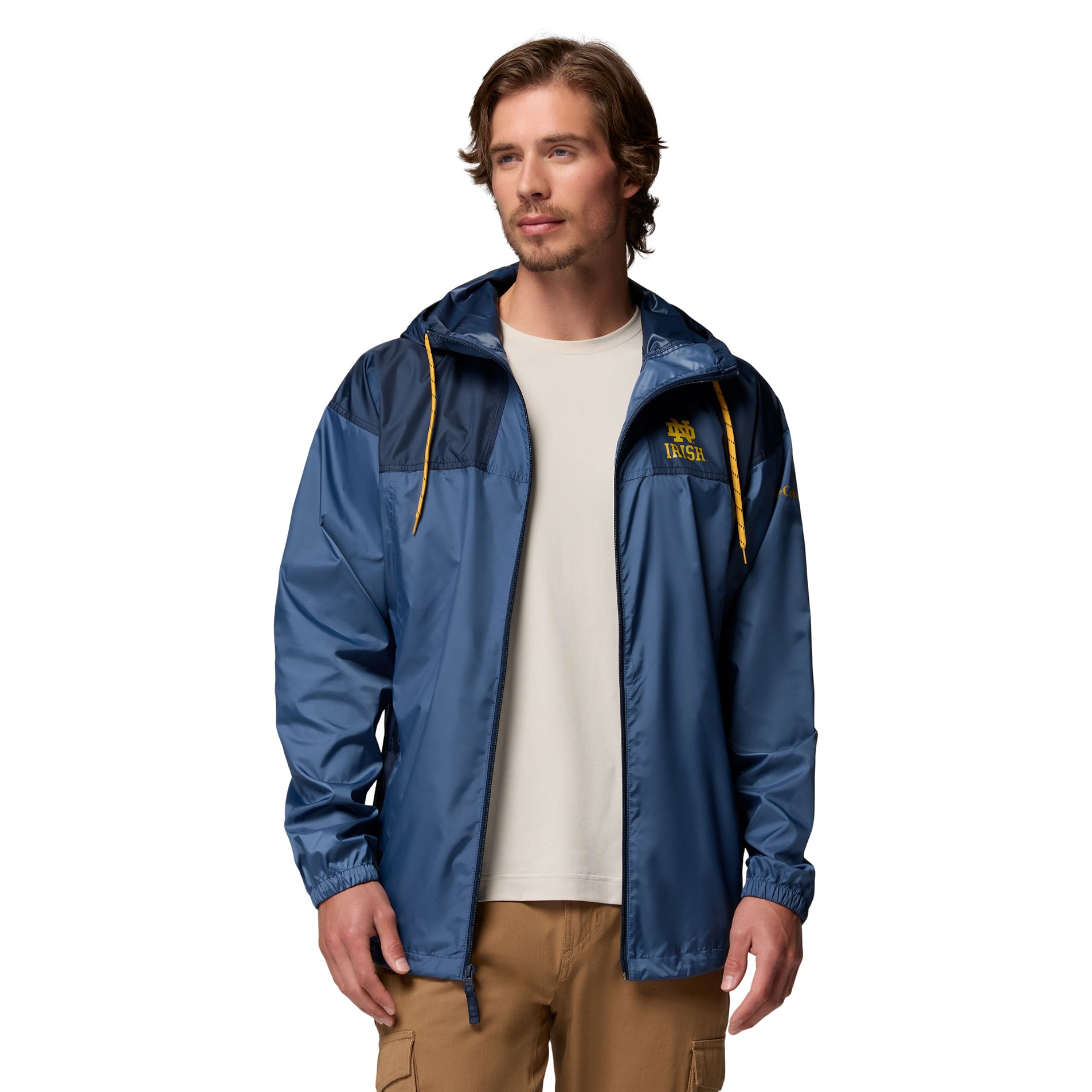 Coupe-vent à capuche zippé Columbia Navy Notre Dame Fighting Irish Flash Challenger II pour homme