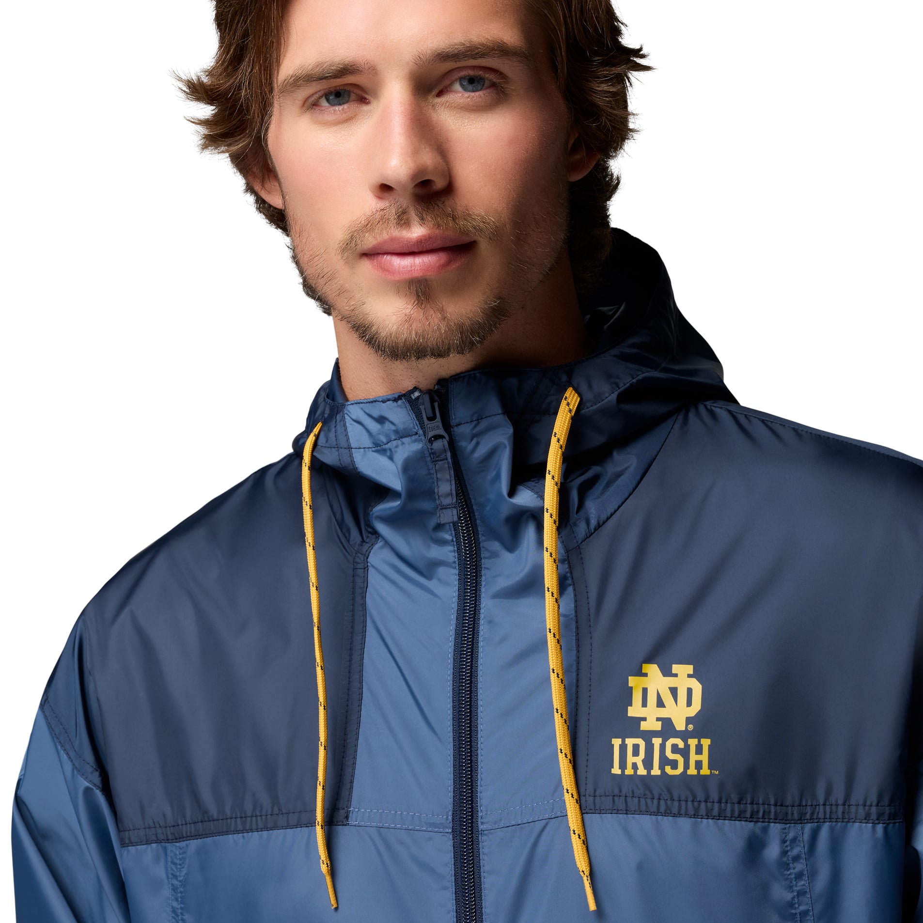 Coupe-vent à capuche zippé Columbia Navy Notre Dame Fighting Irish Flash Challenger II pour homme
