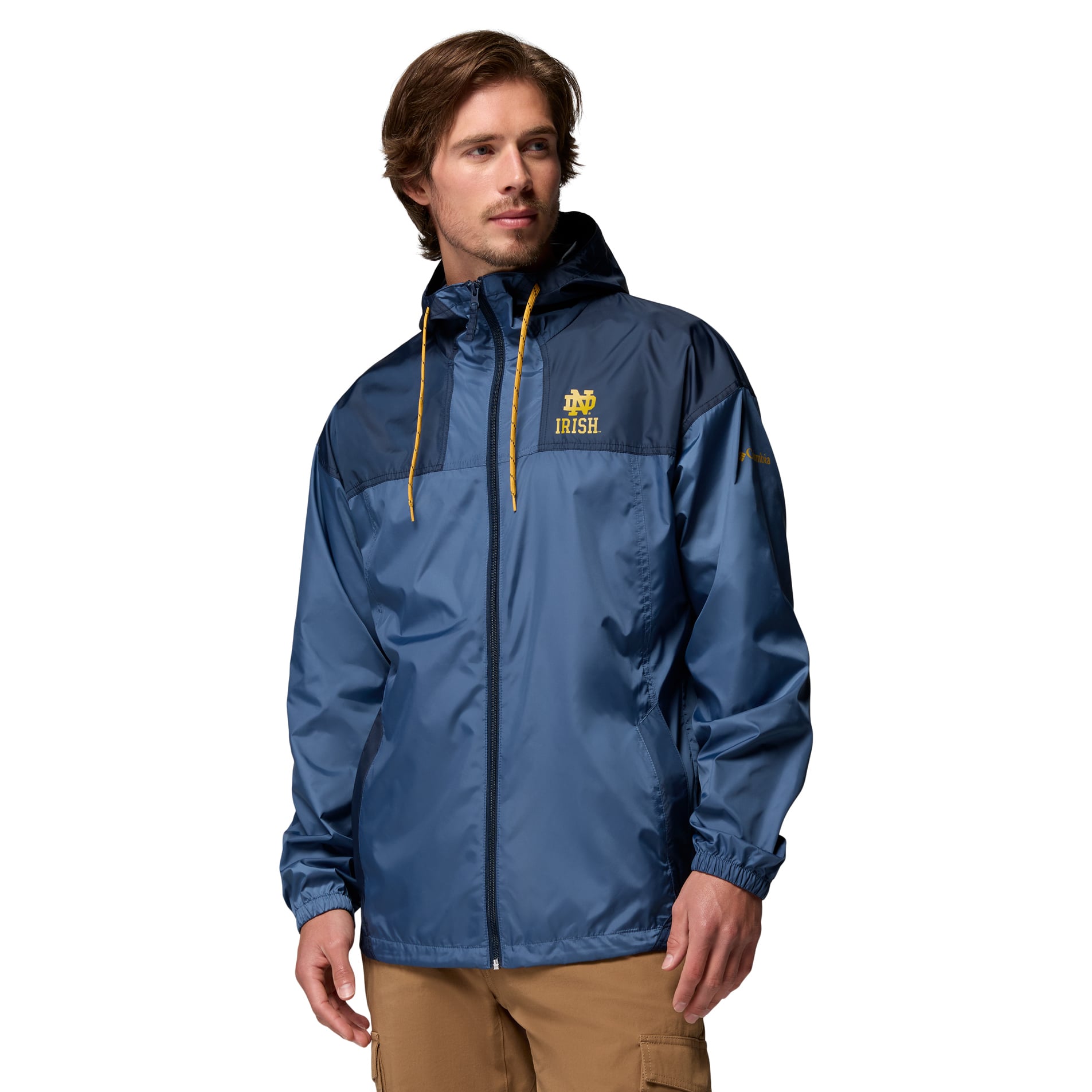 Coupe-vent à capuche zippé Columbia Navy Notre Dame Fighting Irish Flash Challenger II pour homme