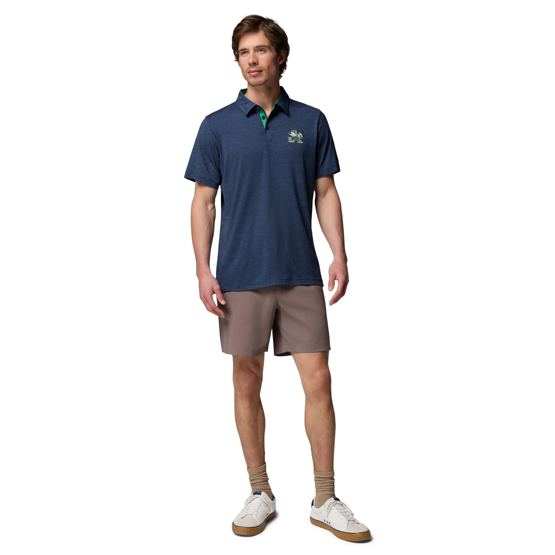 Men's Columbia Navy Notre Dame Fighting Irish Trail Omni-Shade Polo