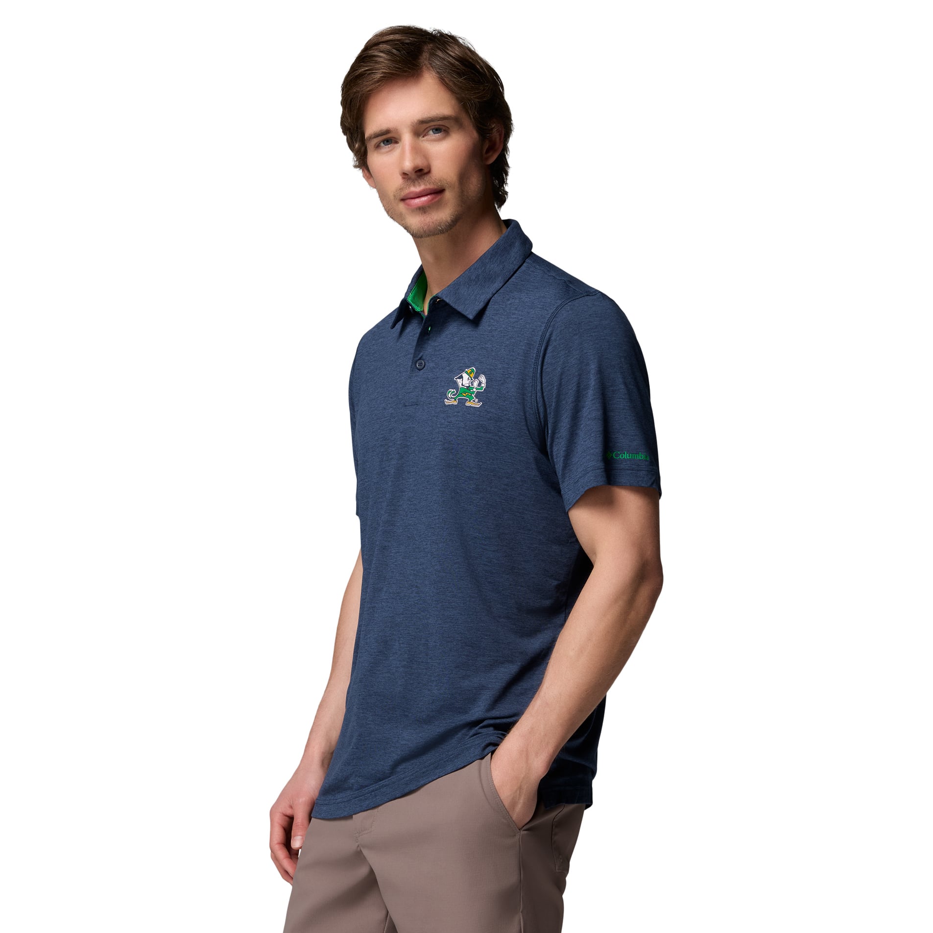 Men's Columbia Navy Notre Dame Fighting Irish Trail Omni-Shade Polo