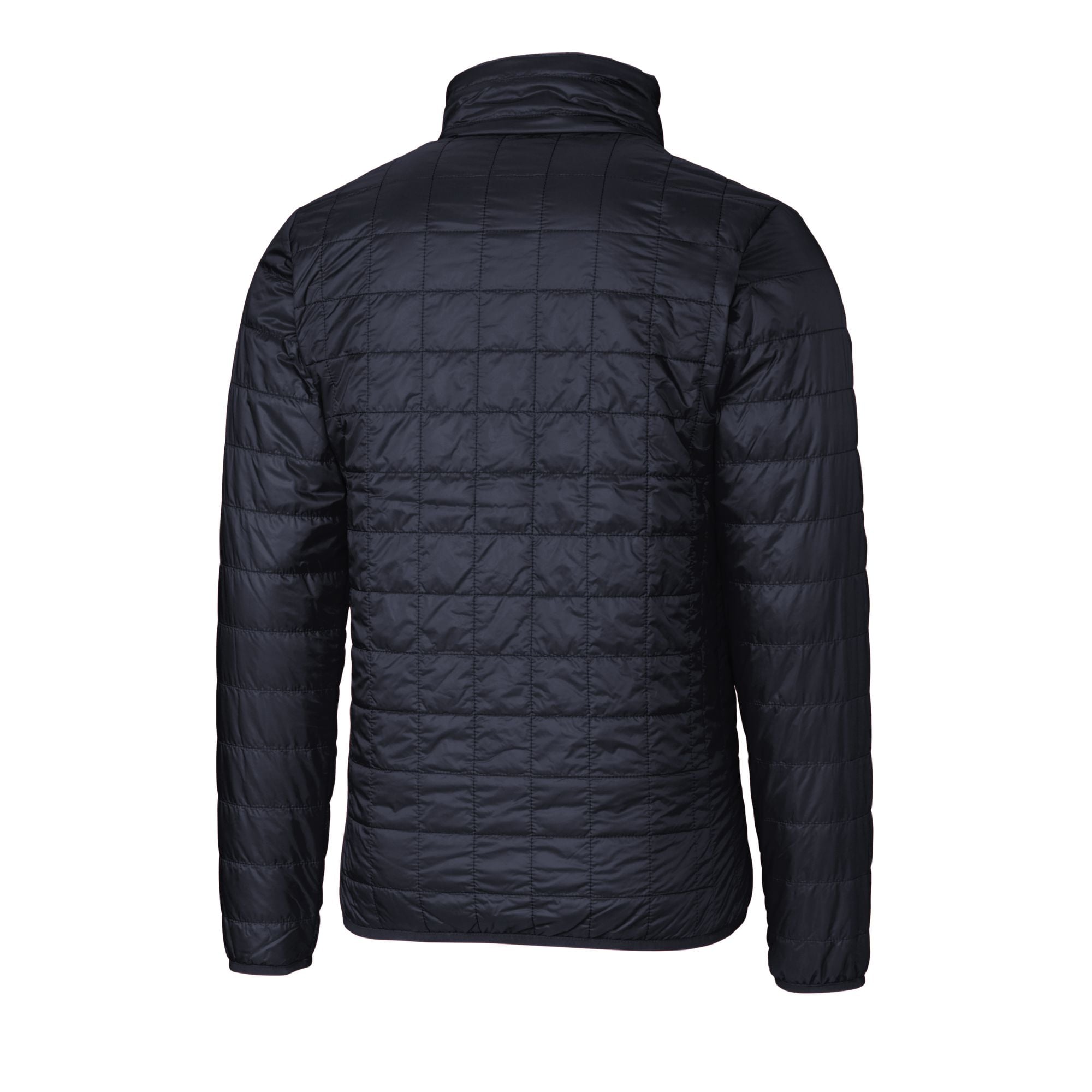 Doudoune sans manches zippée Cutter & Buck bleu marine pour homme, logo des anciens élèves de Notre Dame Fighting Irish, Rainier, isolée PrimaLoft Eco.