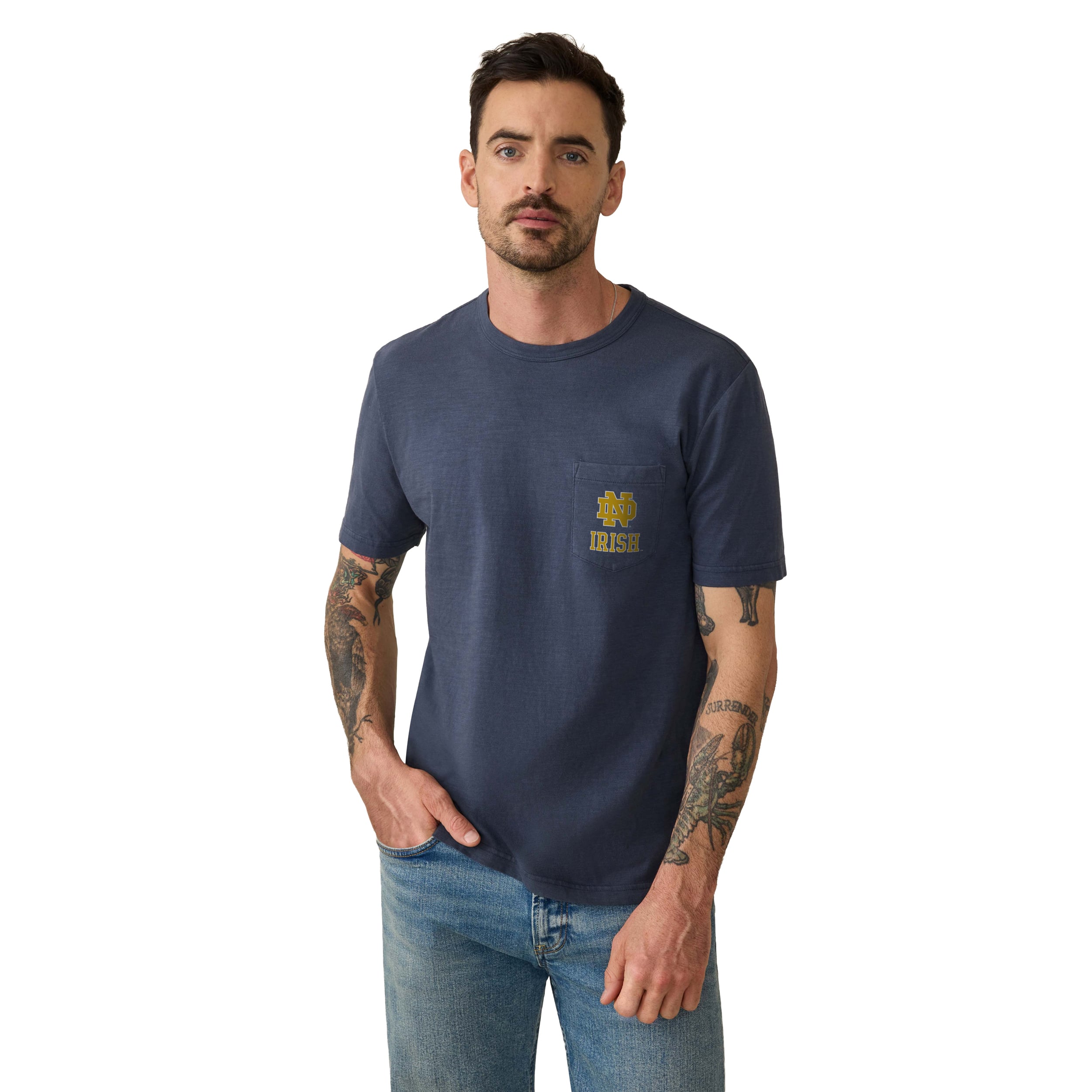 T-shirt à poche FAHERTY bleu marine Notre Dame Fighting Irish pour homme