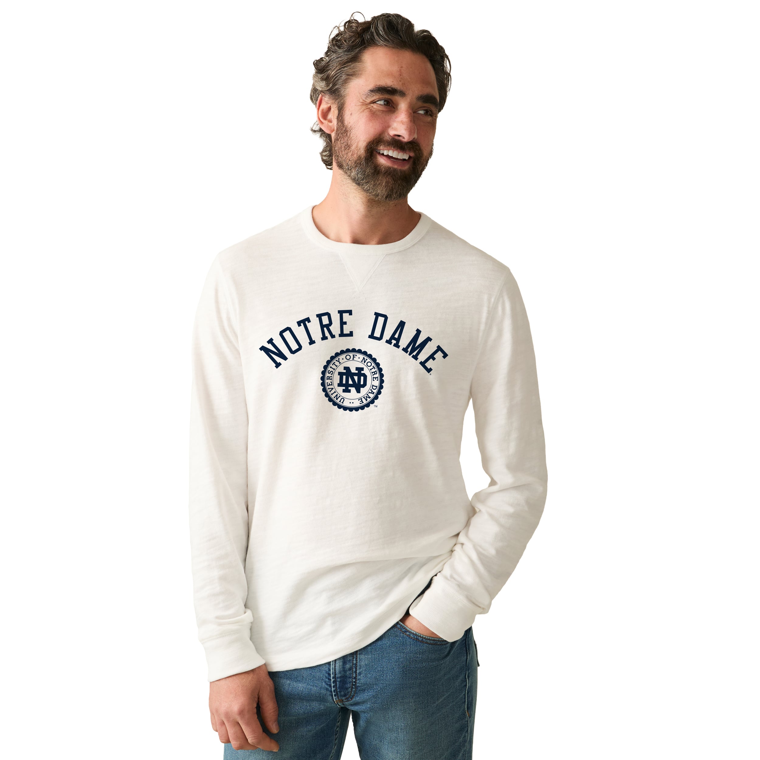 Sweat-shirt FAHERTY blanc pour homme, style Fighting Irish de Notre Dame