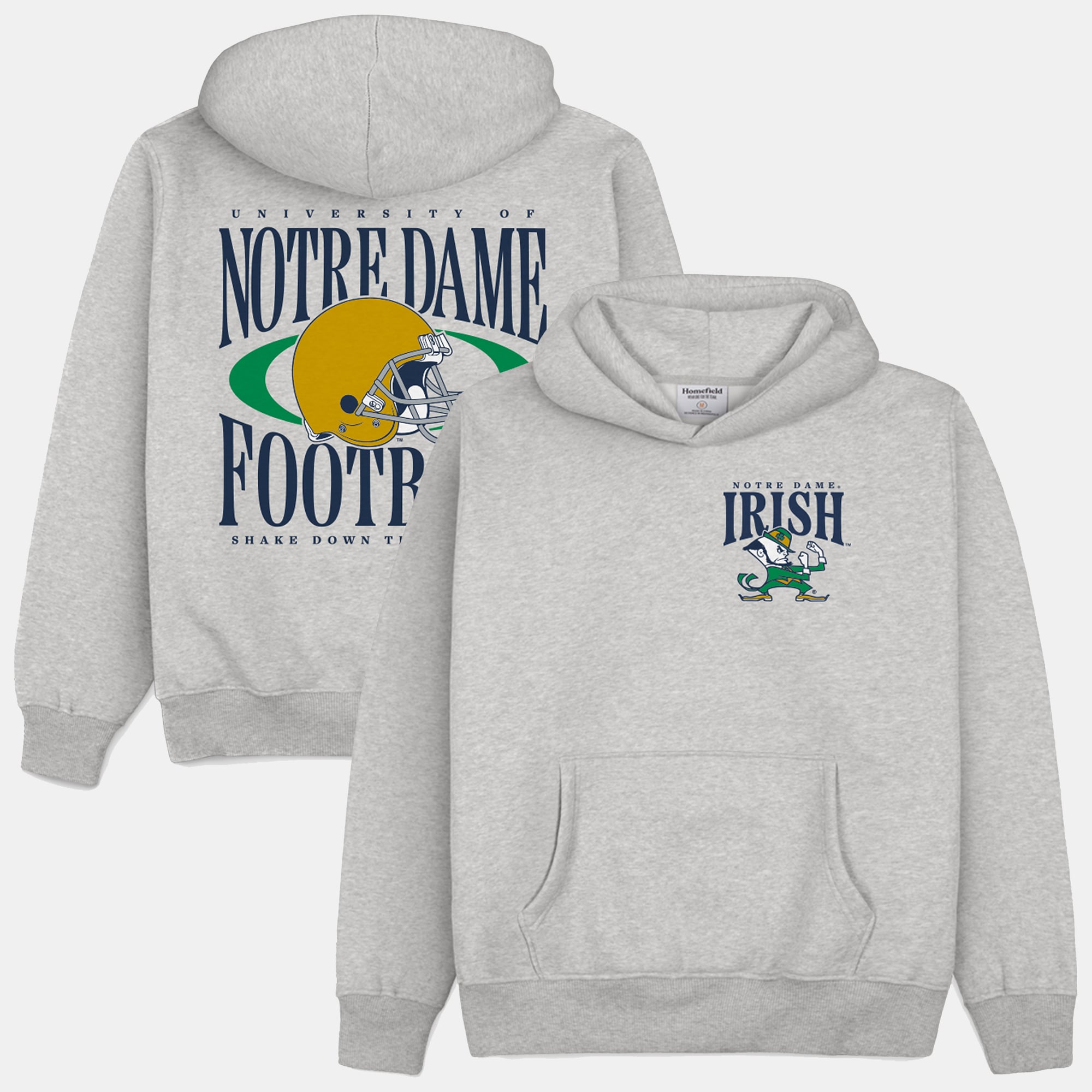 Sweat à capuche Homefield gris pour homme, modèle Heavyweight de l'équipe football américain des Fighting Irish Notre Dame.