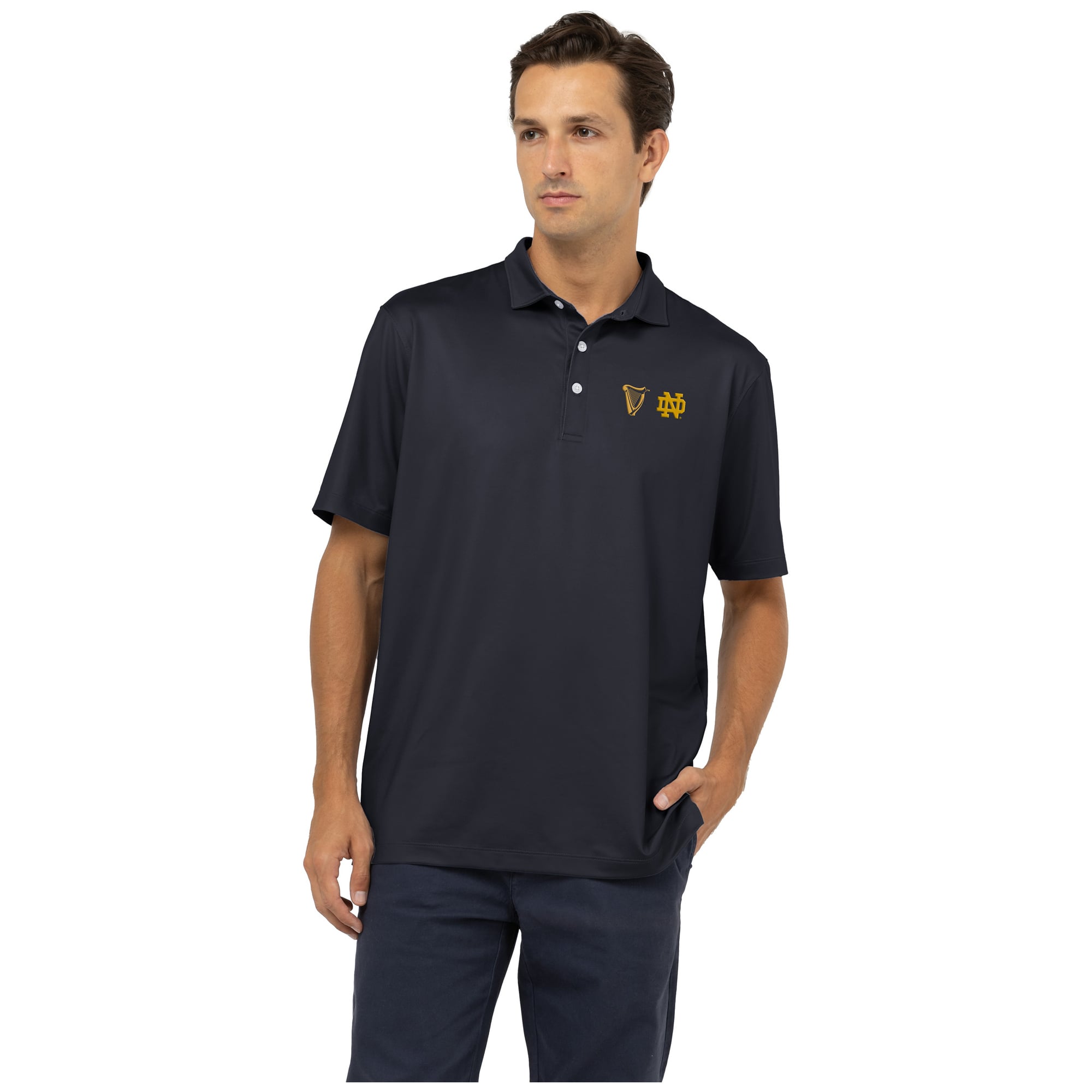 Men's League Collegiate Wear Navy Notre Dame Fighting Irish Guinness Interlock Polo