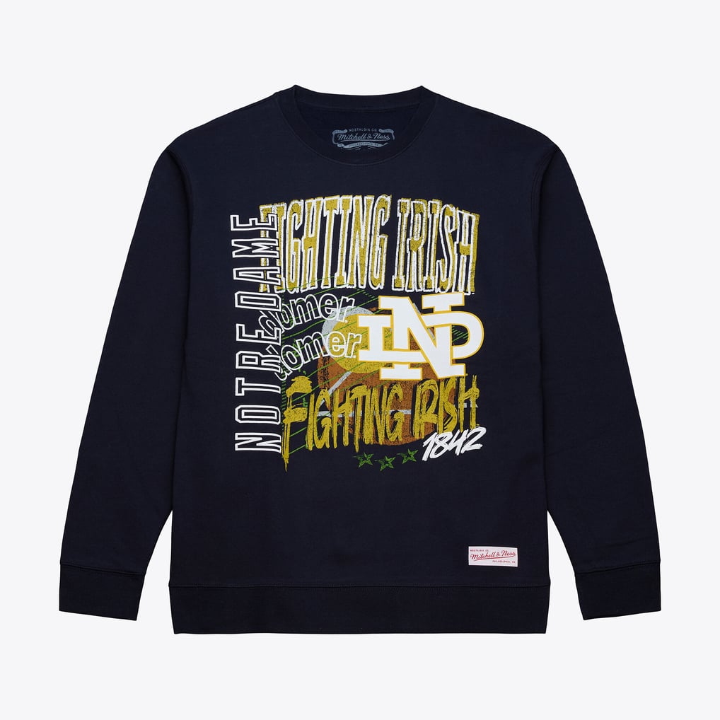 Men's Mitchell & Ness Navy Notre Dame Fighting Irish Half Time Fleece ...