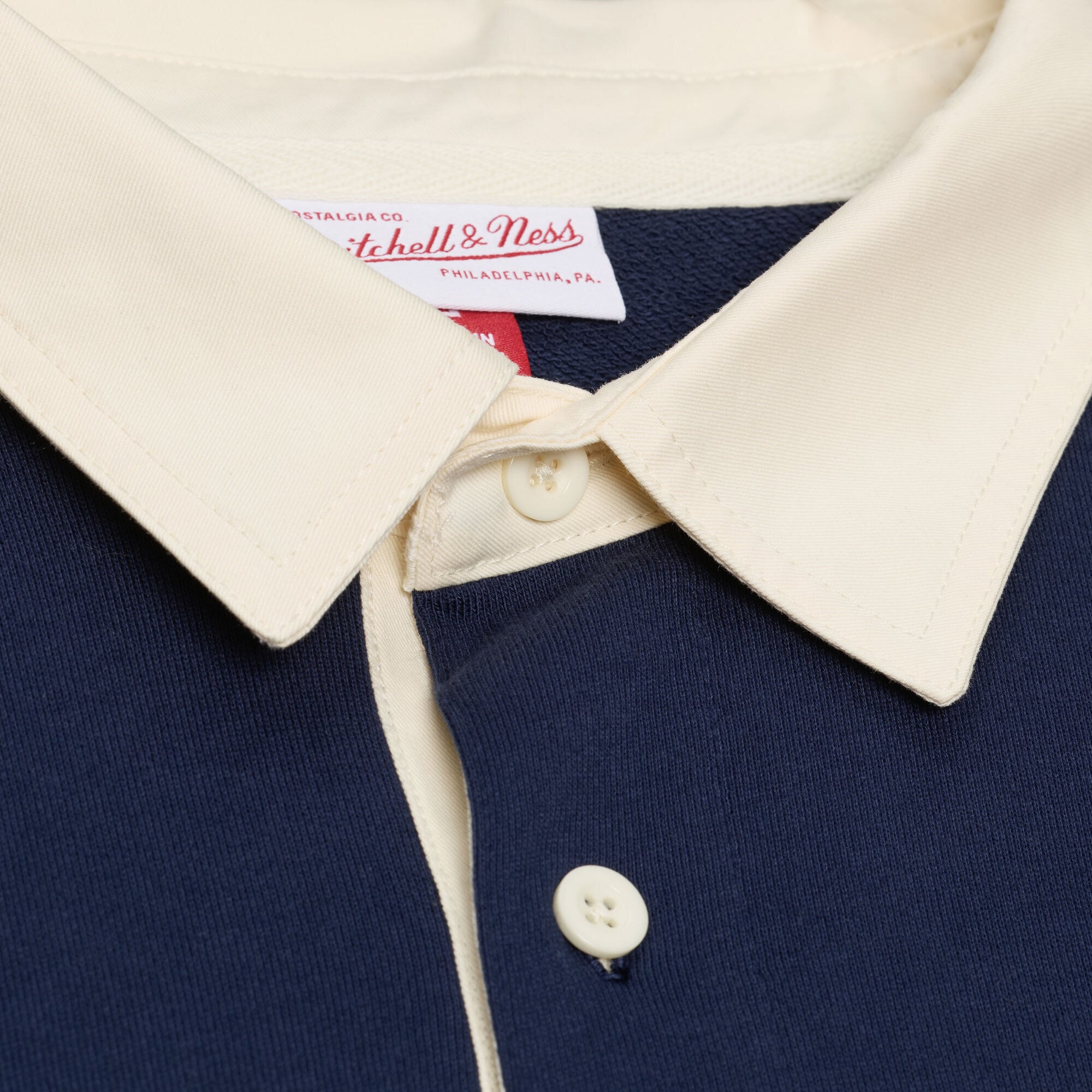 Men's Mitchell & Ness Navy Notre Dame Fighting Irish Retro Roots French Terry Fleece Polo