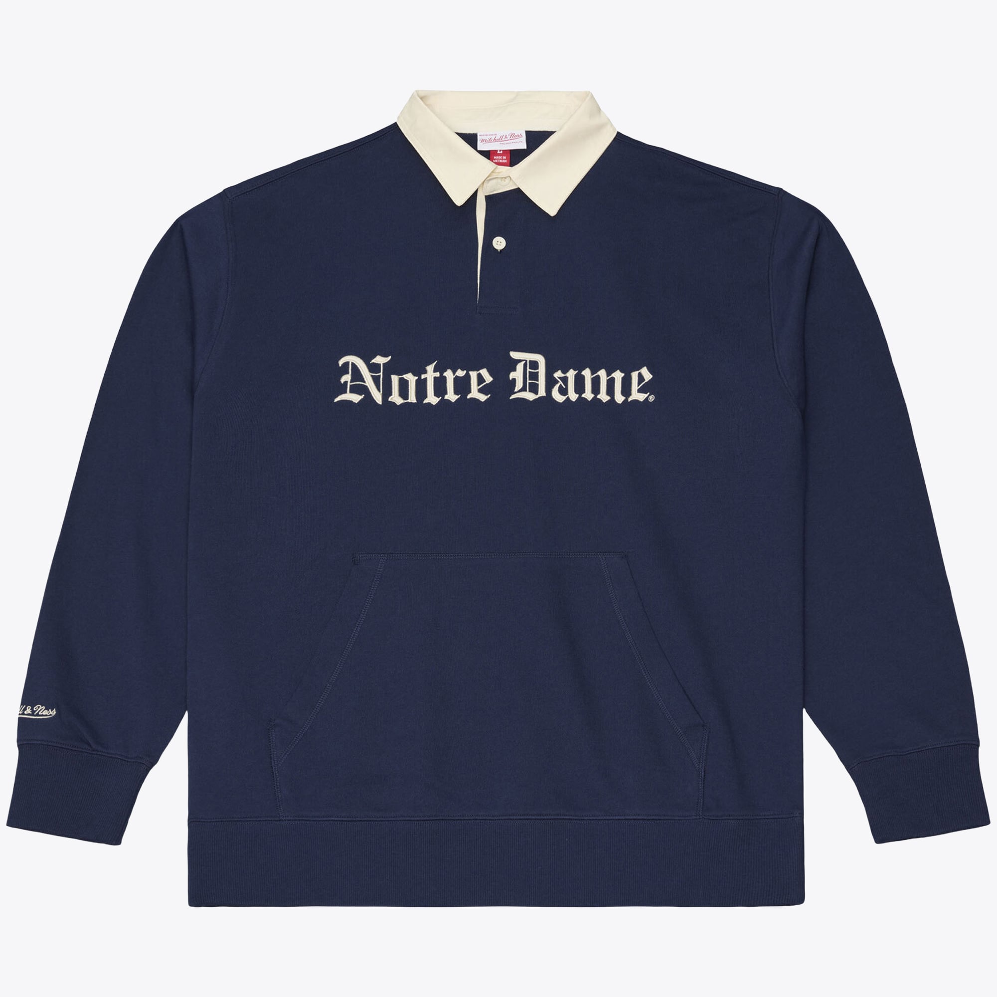 Men's Mitchell & Ness Navy Notre Dame Fighting Irish Retro Roots French Terry Fleece Polo