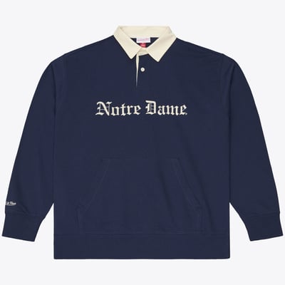  Notre Dame Fighting Irish Mitchell & Ness Retro Roots French Terry Fleece Polo - Navy
