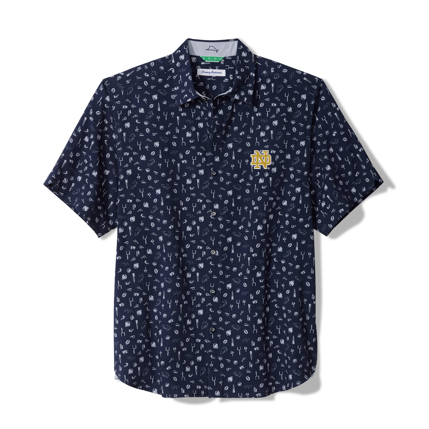 Men's Tommy Bahama Navy Notre Dame Fighting Irish Playa Playbook Camp IslandZone Button-Up Shirt