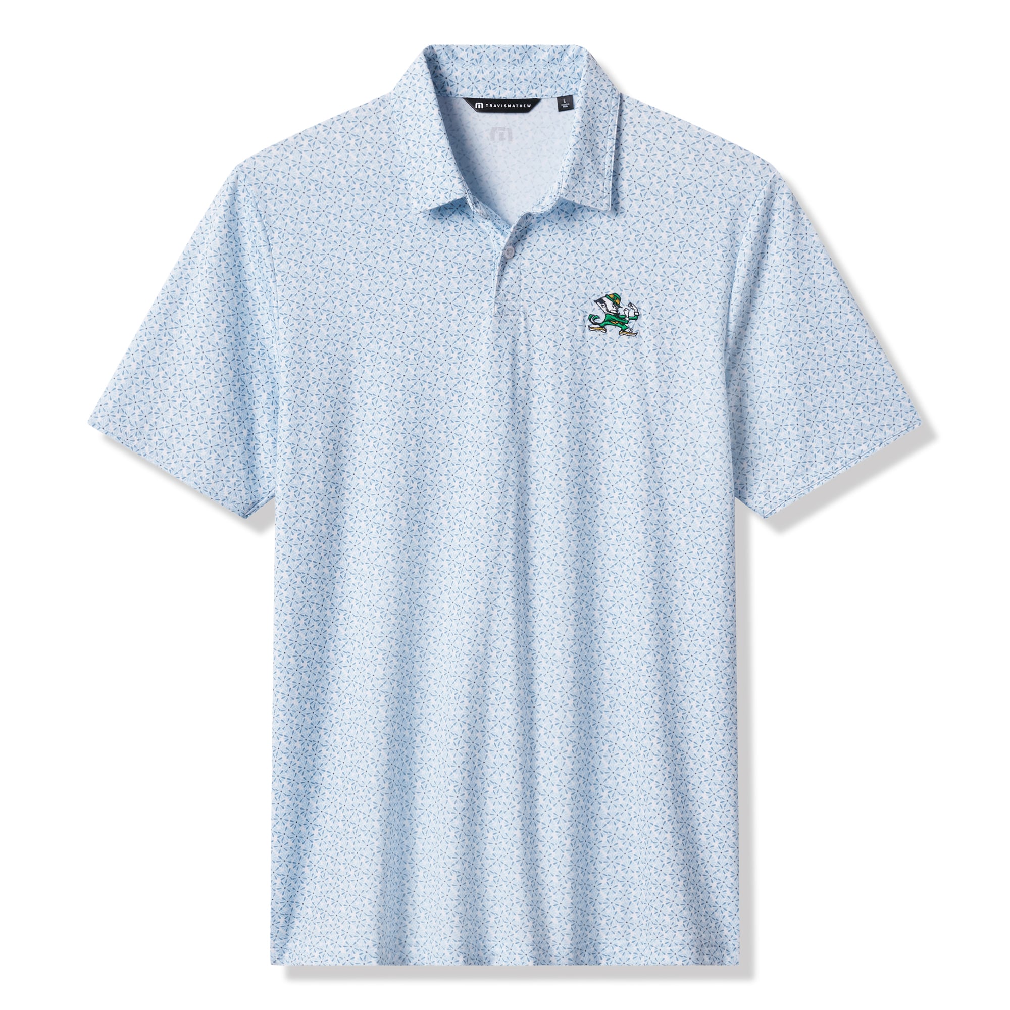 Polo homme TravisMathew blanc/bleu Notre Dame Fighting Irish College Bound en mélange de trois matières