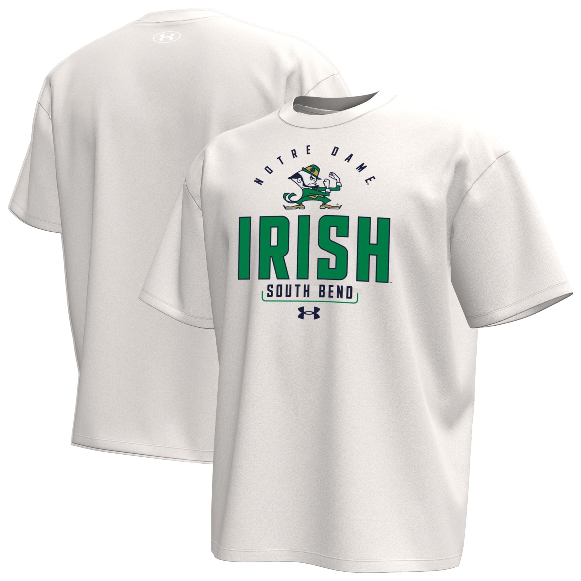 T-shirt Under Armour crème pour homme, modèle « Notre Dame Fighting Irish Gameday Icon ».