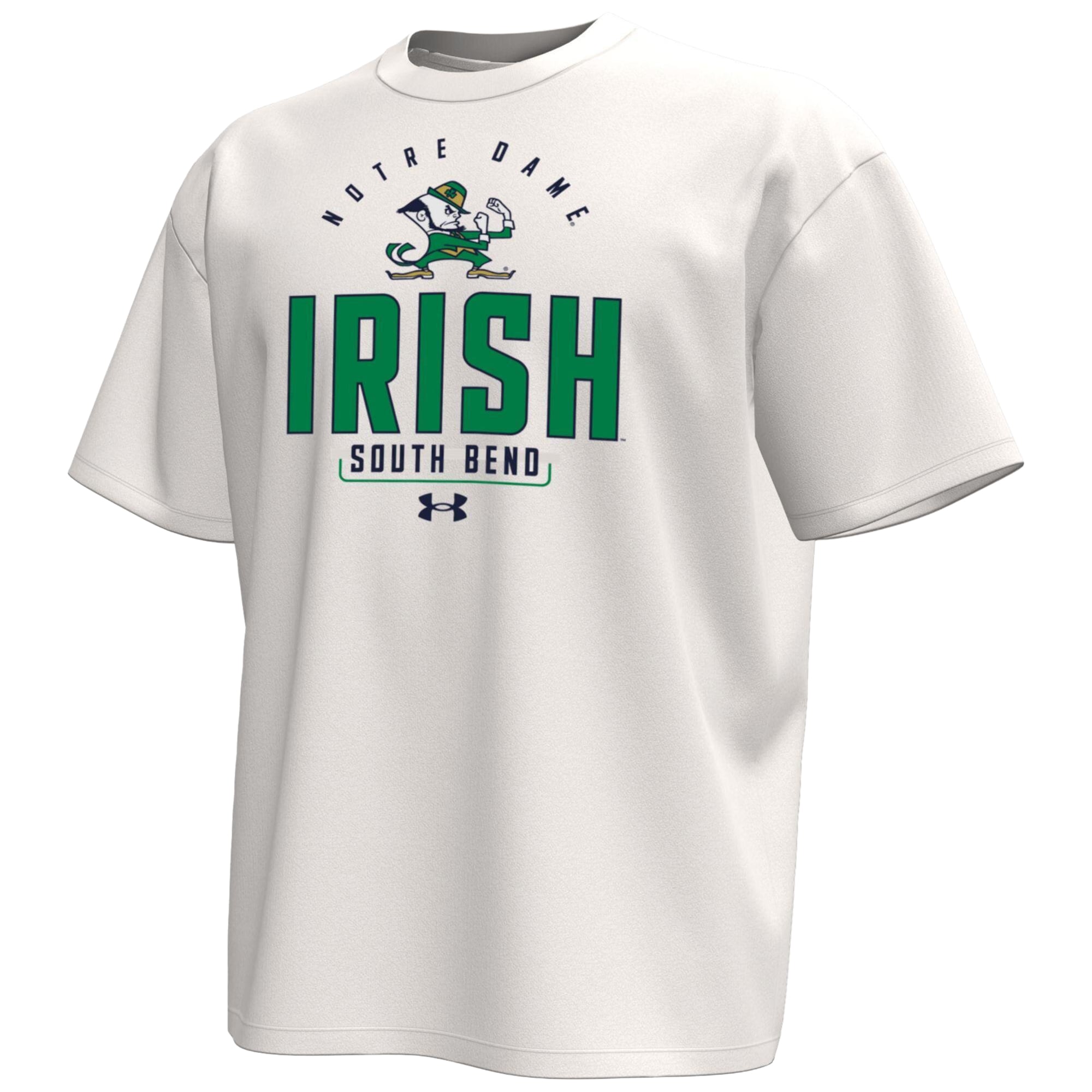 T-shirt Under Armour crème pour homme, modèle « Notre Dame Fighting Irish Gameday Icon ».