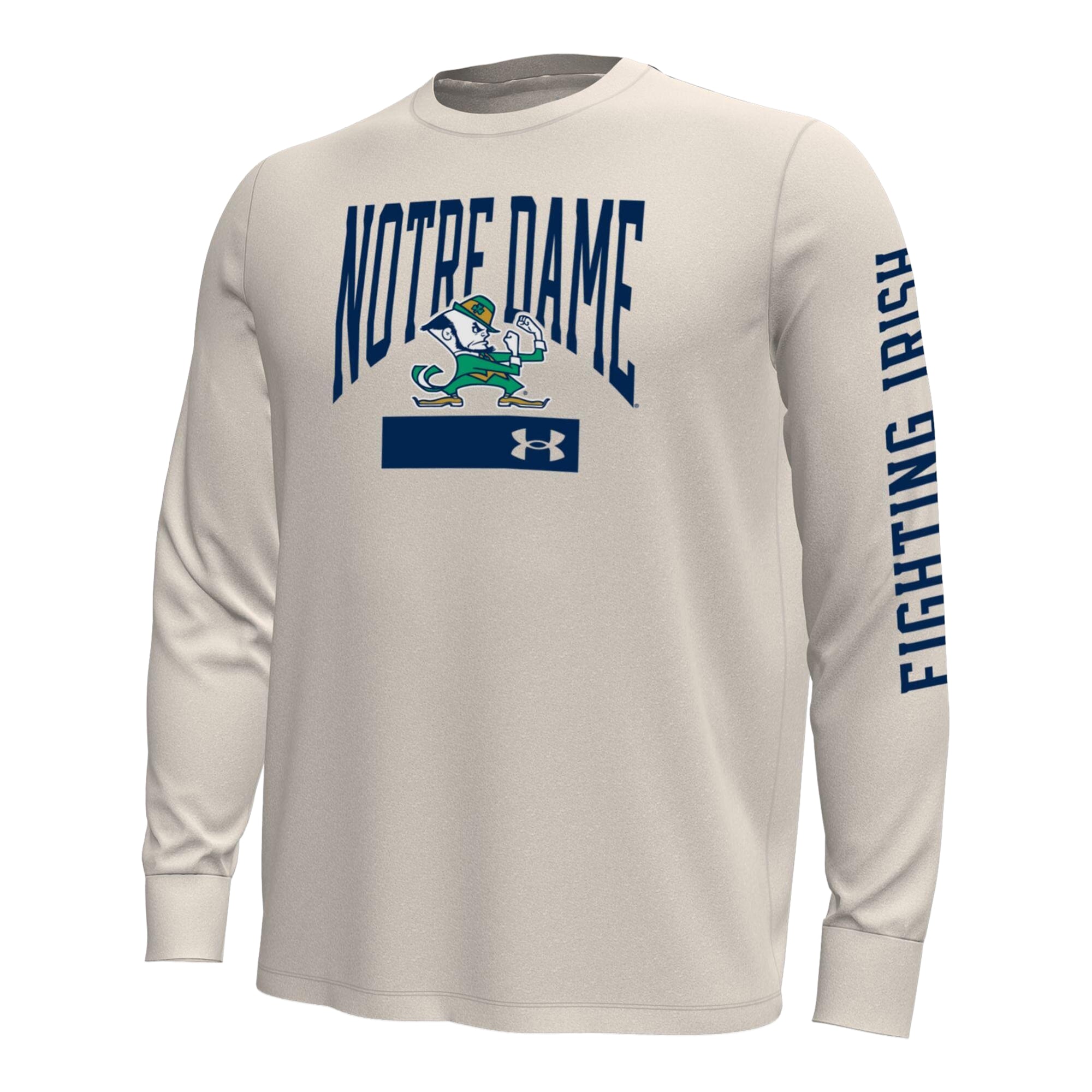 T-shirt à manches longues Under Armour Cream Notre Dame Fighting Irish Gameday Motion Heavyweight pour homme
