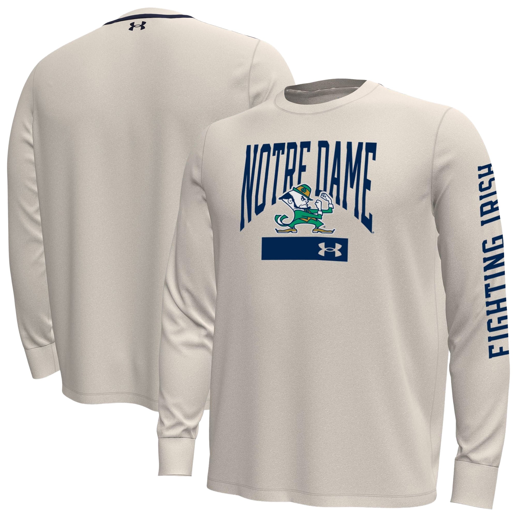 T-shirt à manches longues Under Armour Cream Notre Dame Fighting Irish Gameday Motion Heavyweight pour homme