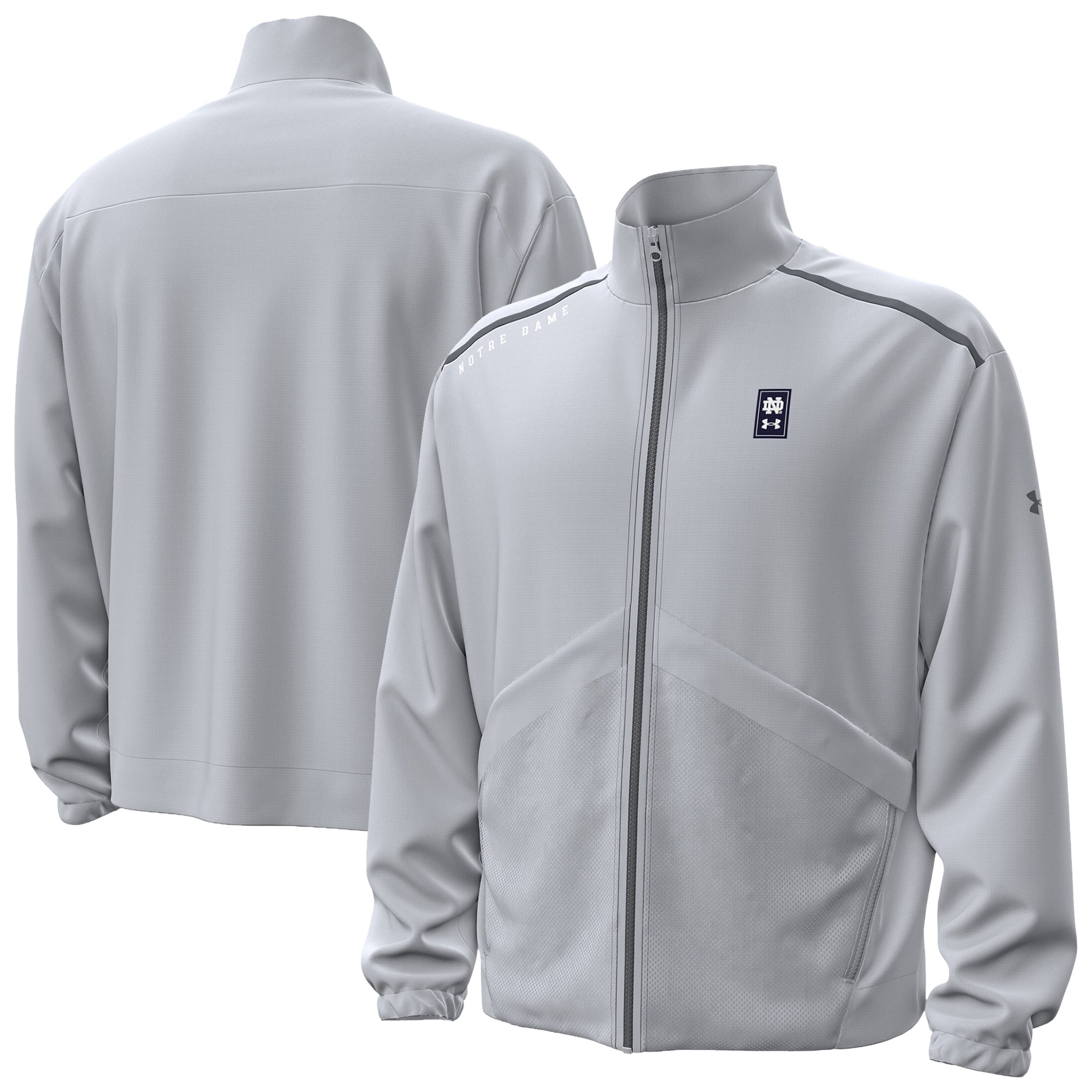 Men's Under Armour Gray Notre Dame Fighting Irish 2026 Sideline Unstoppable Woven Full-Zip Jacket