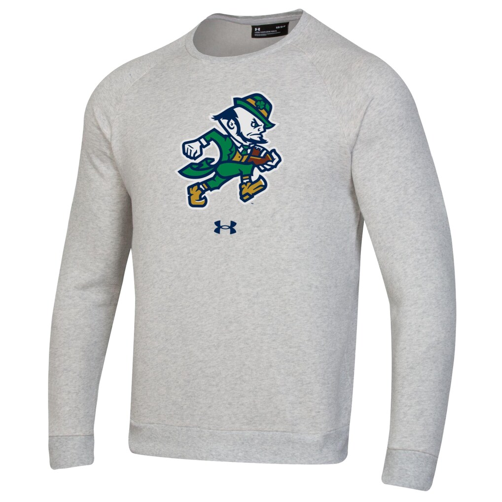 Notre Dame Fighting Irish Under Armour Leprechaun Rival Raglan Fleece Crew Neck Sweatshirt - Gray