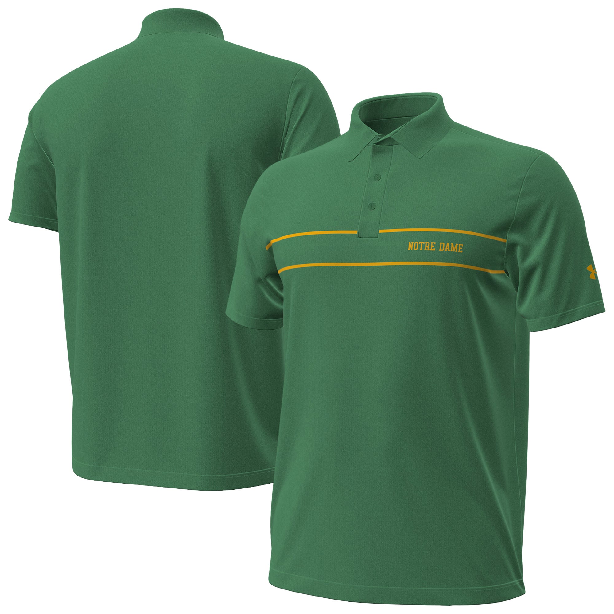 Polo Under Armour bleu marine Notre Dame Fighting Irish 2026 à rayures sur la poitrine, pour homme