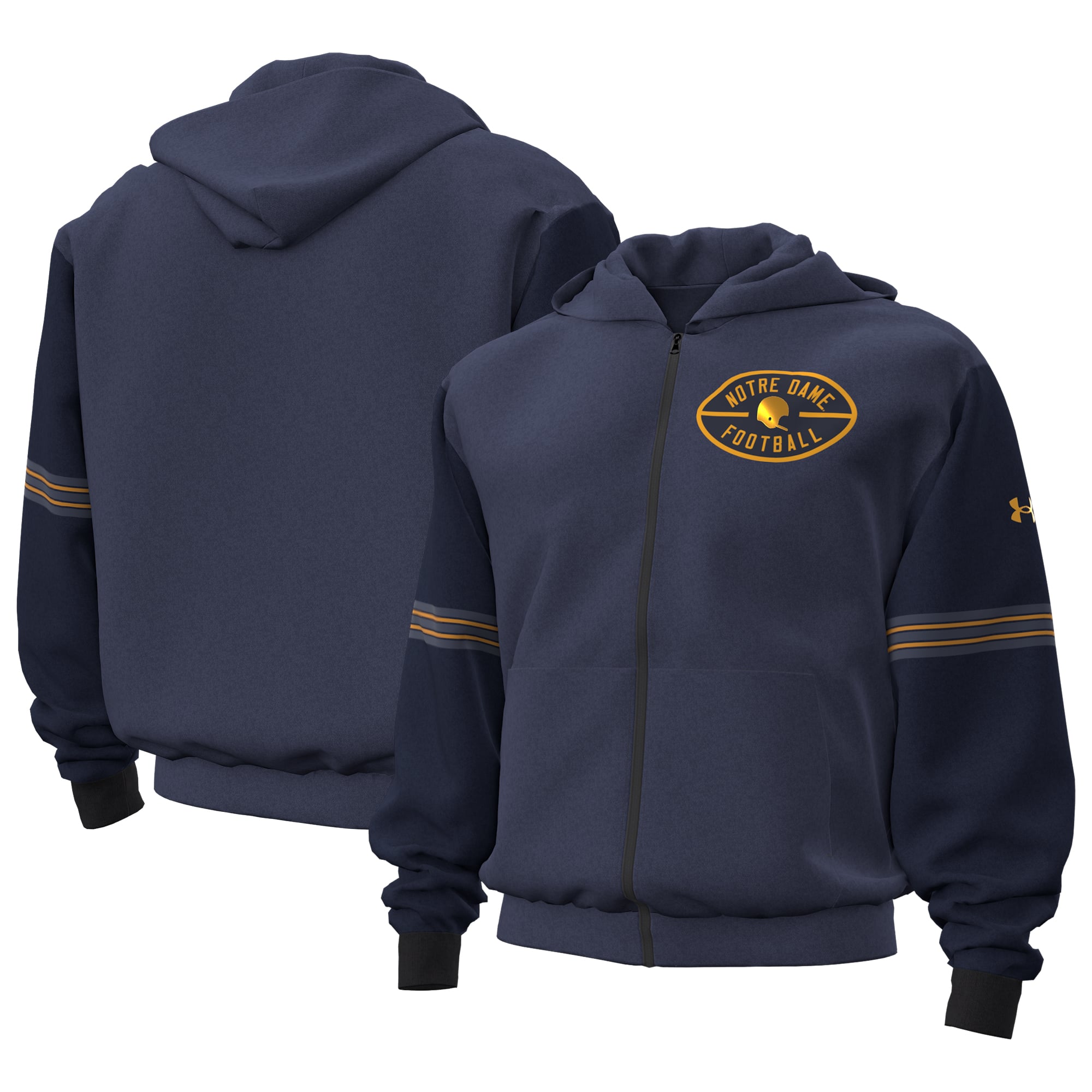 Sweat à capuche zippé Under Armour bleu marine Notre Dame Fighting Irish 2026 Shamrock Series Icon pour homme