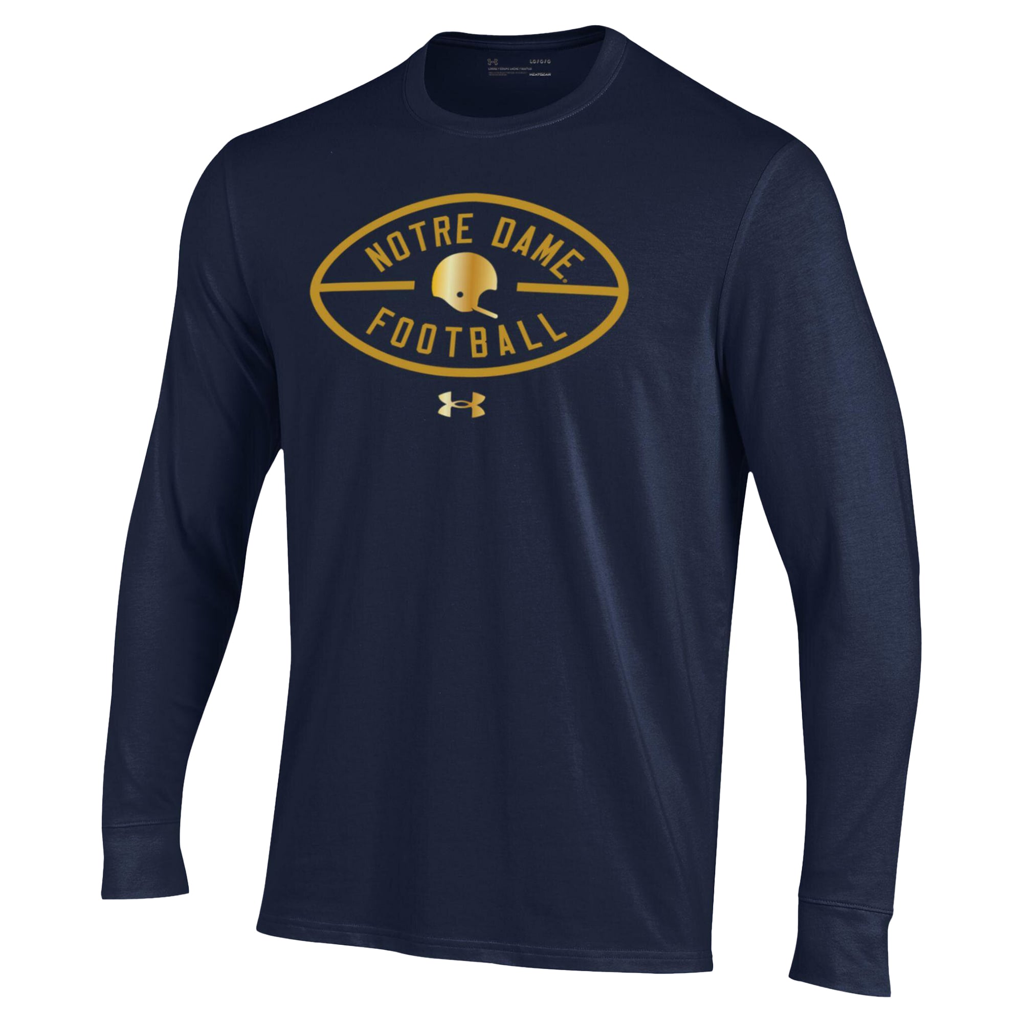 Men's Under Armour  Navy Notre Dame Fighting Irish 2026 Shamrock Series Metallic Football Icon Performance Cotton Long Sleeve T-Shirt