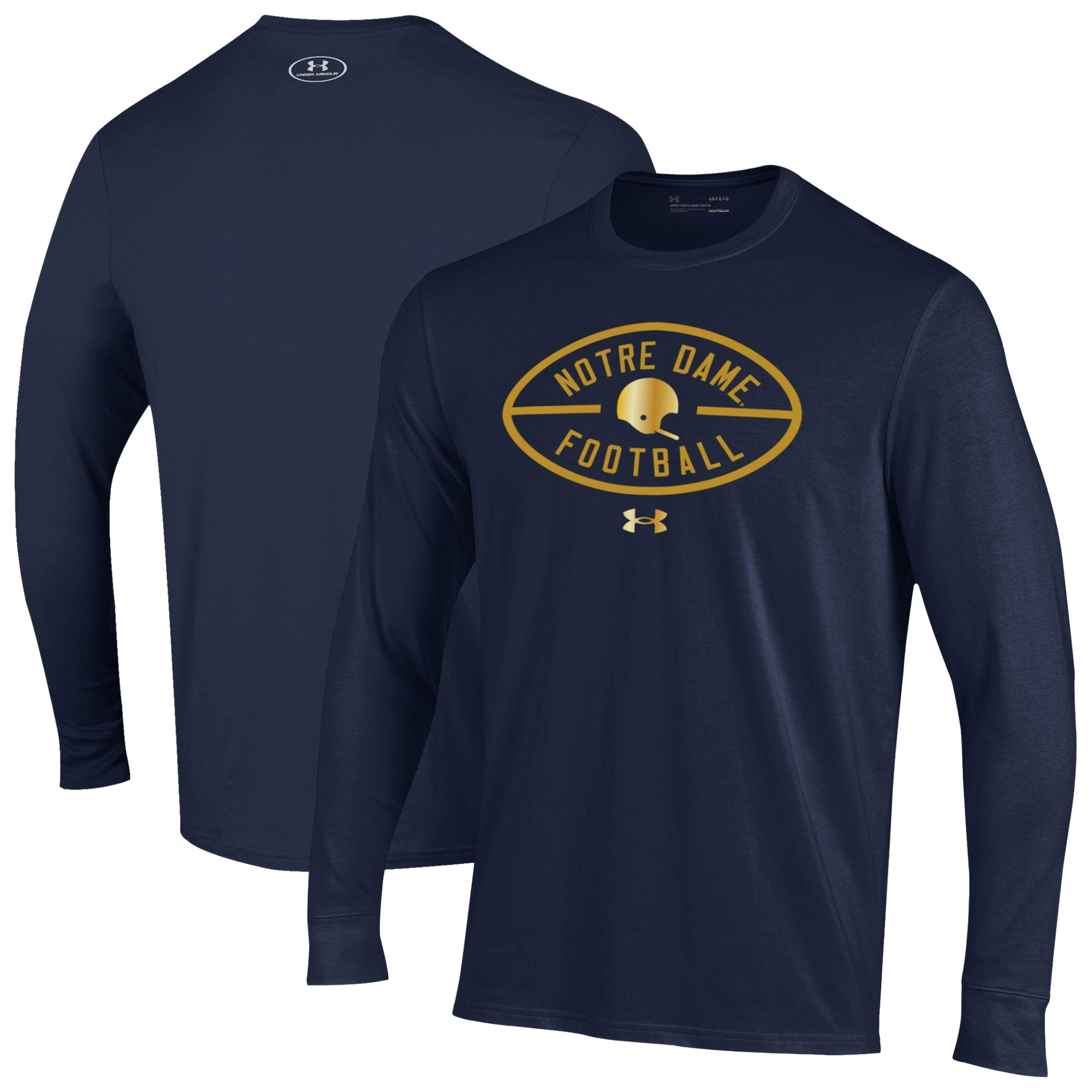 Men's Under Armour  Navy Notre Dame Fighting Irish 2026 Shamrock Series Metallic Football Icon Performance Cotton Long Sleeve T-Shirt