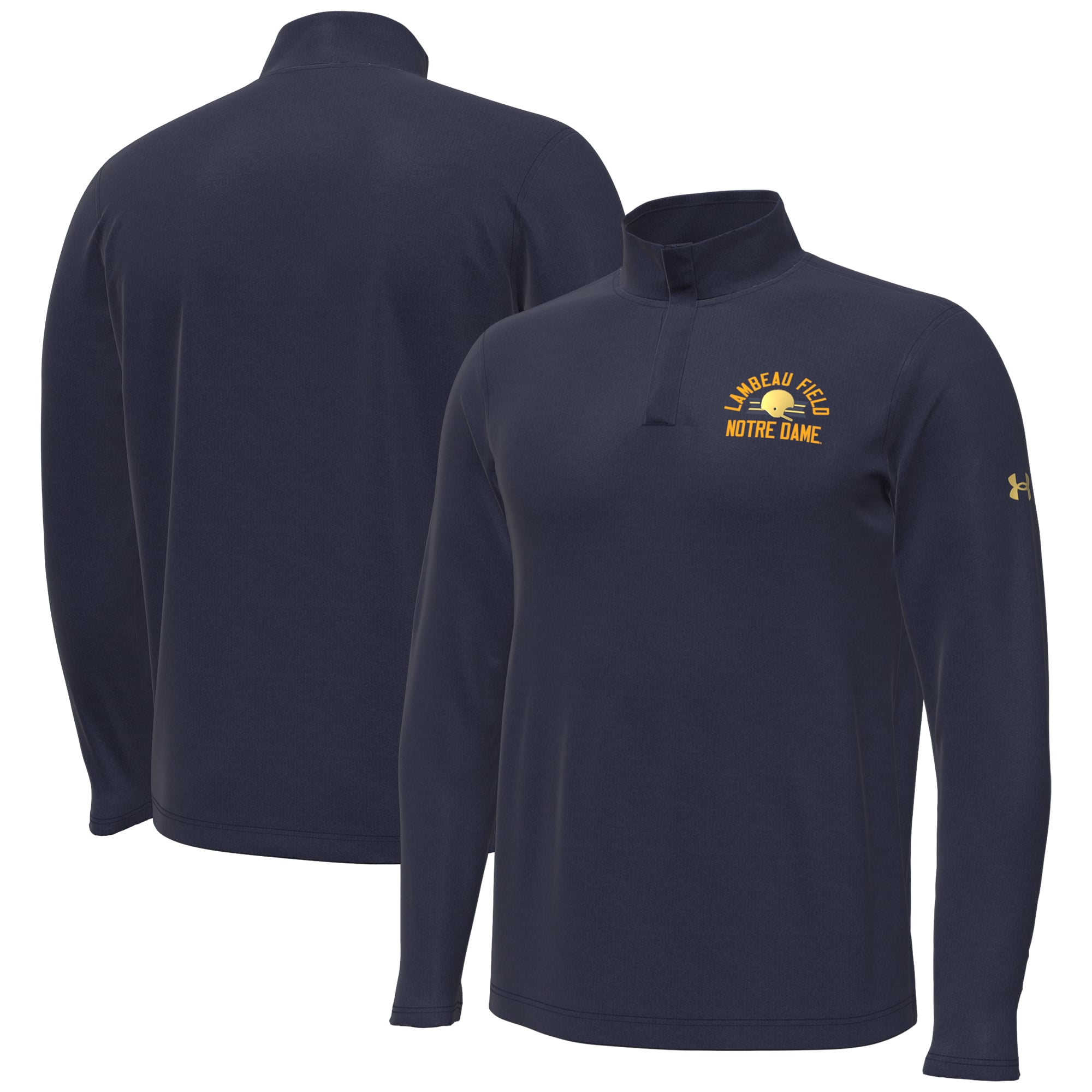 Men's Under Armour  Navy Notre Dame Fighting Irish 2026 Shamrock Series Metallic Lambeau Field Arch Quarter-Zip Pullover
