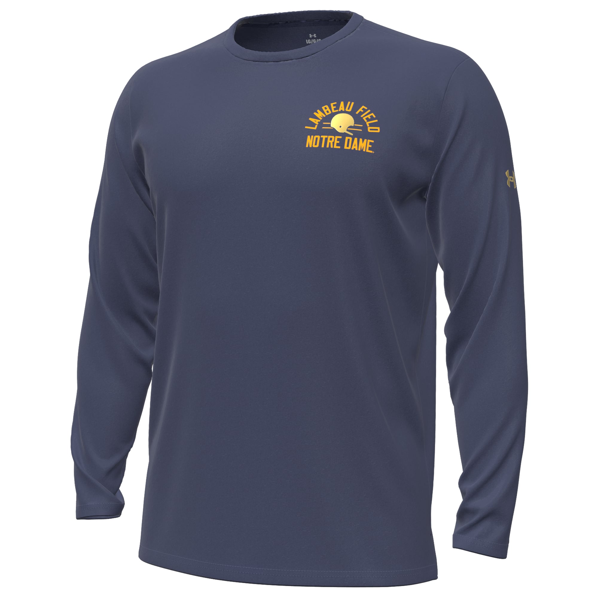 Men's Under Armour Navy Notre Dame Fighting Irish 2026 Shamrock Series Metallic Lambeau Field Vanish Long Sleeve T-Shirt
