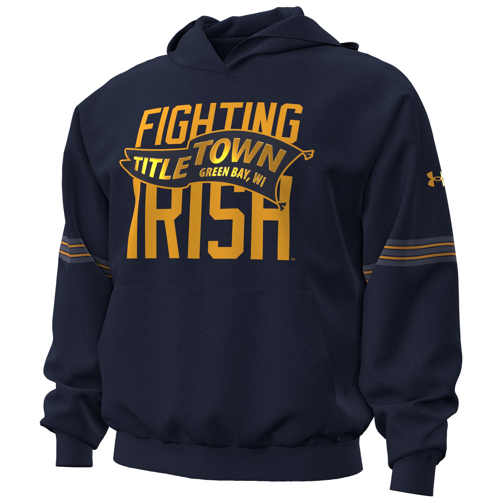 Sweat à capuche Under Armour bleu marine Notre Dame Fighting Irish 2026 Shamrock Series Titletown Icon pour homme