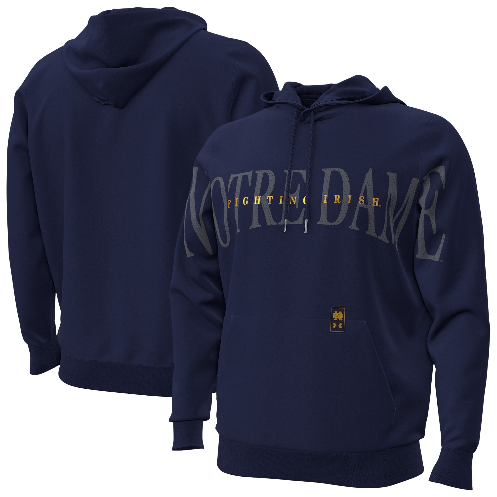 Sweat à capuche en polaire Under Armour bleu marine Notre Dame Fighting Irish 2026 Sideline Overlay Icon pour homme