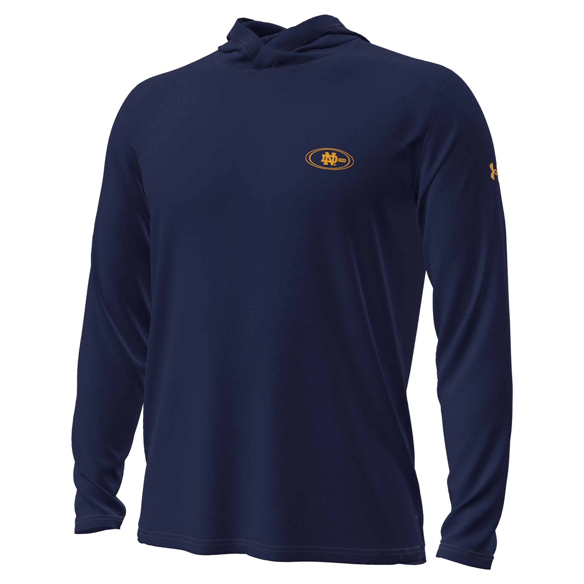 T-shirt à capuche manches longues Under Armour bleu marine Notre Dame Fighting Irish 2026 Sideline Vanish pour homme